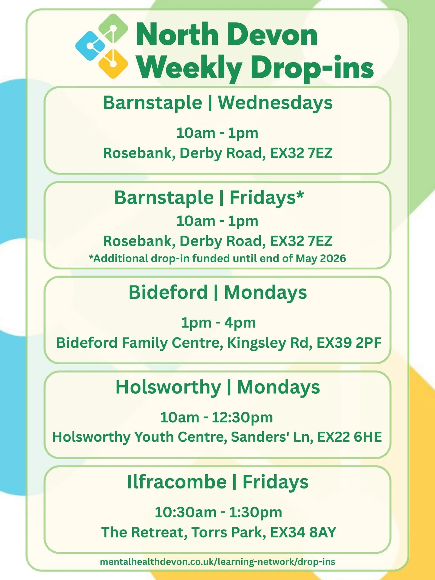 This week is Mental Health Awareness Week, to celebrate we are shining a light on our weekly Mental Health &amp; Recovery Drop-ins across Devon. 

Each day we will be highlighting one Devon area: Northern Devon, Exeter, East &amp; Mid Devon, Plymouth