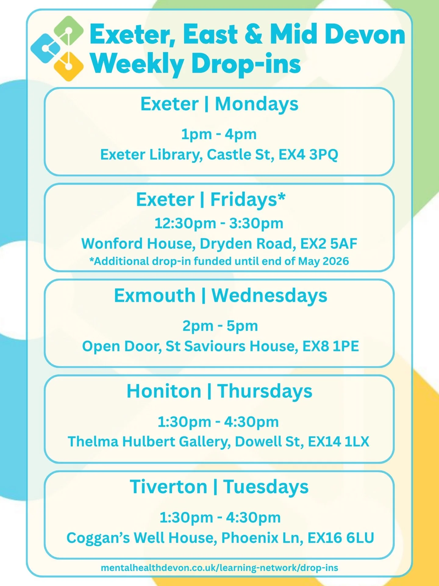 This week is Mental Health Awareness Week, to celebrate we are shining a light on our weekly Mental Health &amp; Recovery Drop-ins across Devon. 

Each day we will be highlighting one Devon area: Northern Devon, Exeter, East &amp; Mid Devon, Plymouth