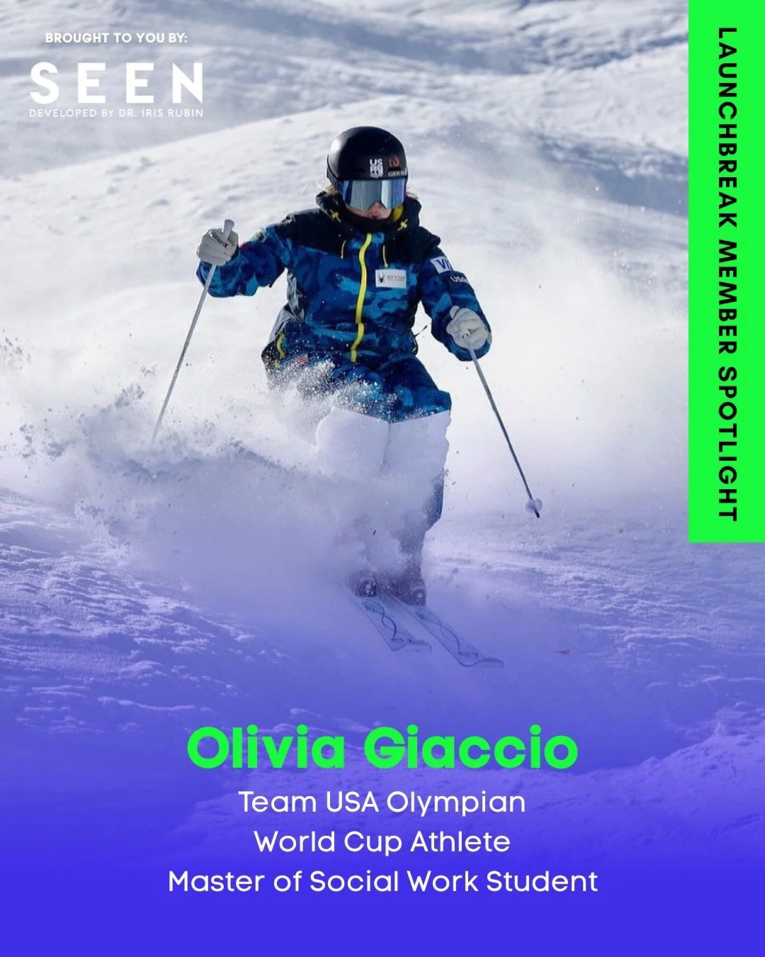 This week&rsquo;s Member Spotlight 🌟 &ndash; brought to you by @seenskinandhair, is Olivia Giaccio &ndash; Team USA Olympian, World Cup Athlete, and Master of Social Work Student.

Olivia has represented Team USA at the Olympic Games (2022) and thre