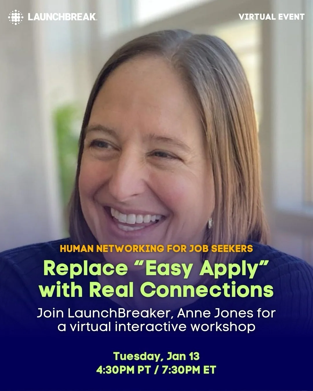 Replace LinkedIn &ldquo;Easy-Apply&rdquo; with Real Connections 🚀

Join us for a value-packed one-hour virtual session with LaunchBreaker Anne Jones, former Track &amp; Field athlete-turned-founder of @ontheteam and Harvard Graduate School of Educat