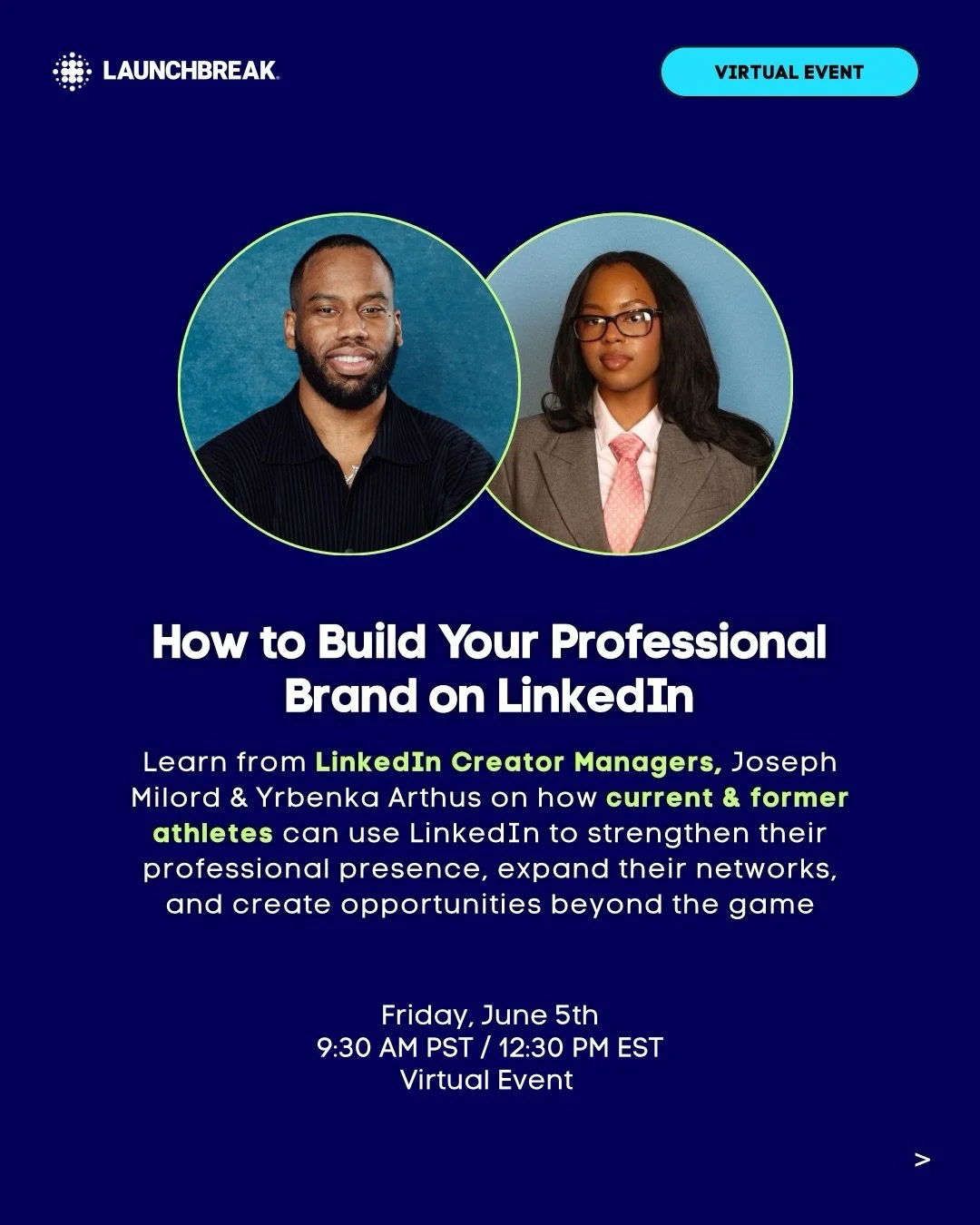 Join us for a LinkedIn workshop hosted by LinkedIn Creator Managers, Joseph Milord and Yrbenka Arthus as they share how athletes can use LinkedIn to strengthen their professional presence, expand their networks, and create opportunities beyond the ga