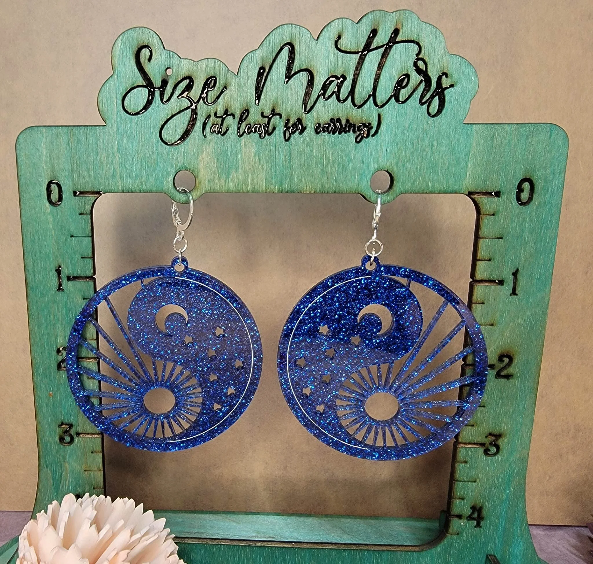Yin Yang Sky Deep Blue Glitter Earrings