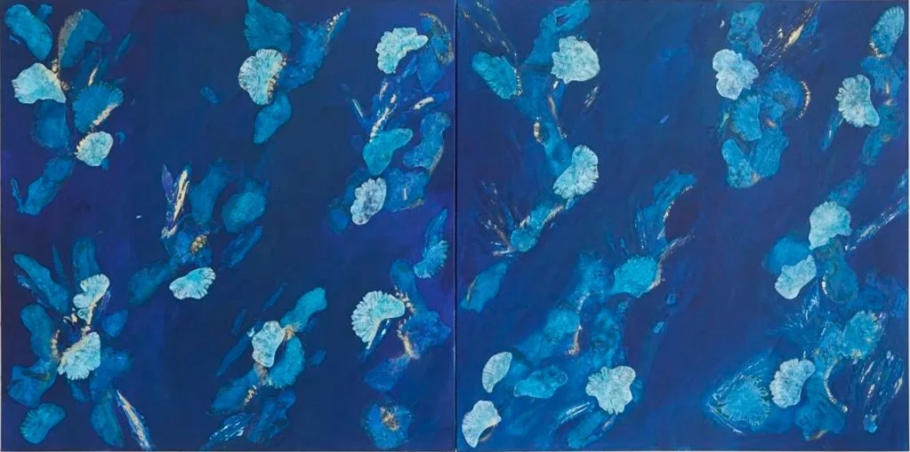 Cenote III diptyque, 2024, Mixed media 36 x 72 in