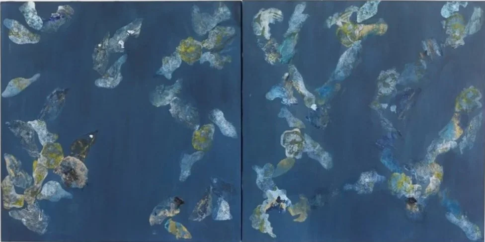 Cenote II diptyque, 2024, Mixed media on canvas 36 x 72 in
