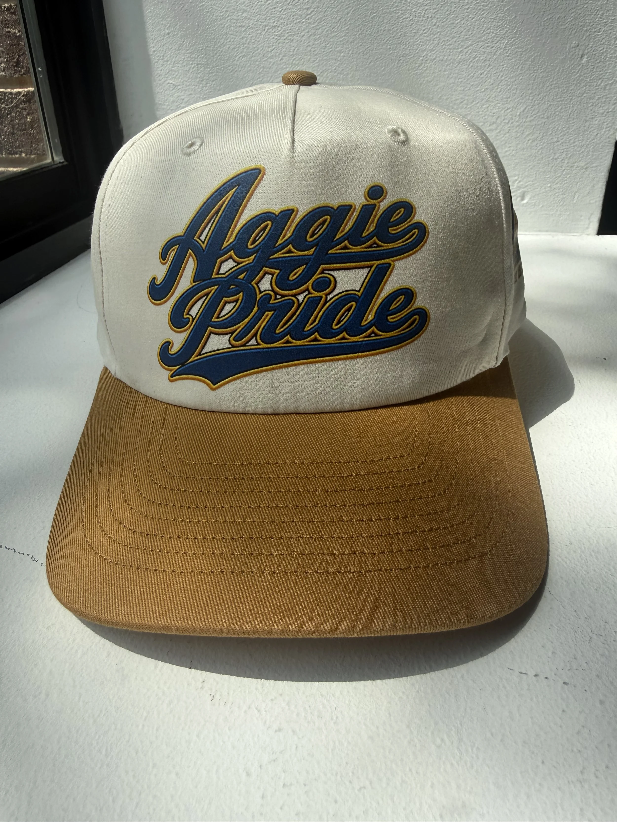 The "UNION" Twill Hat in Wheat/Navy Blue/Gold