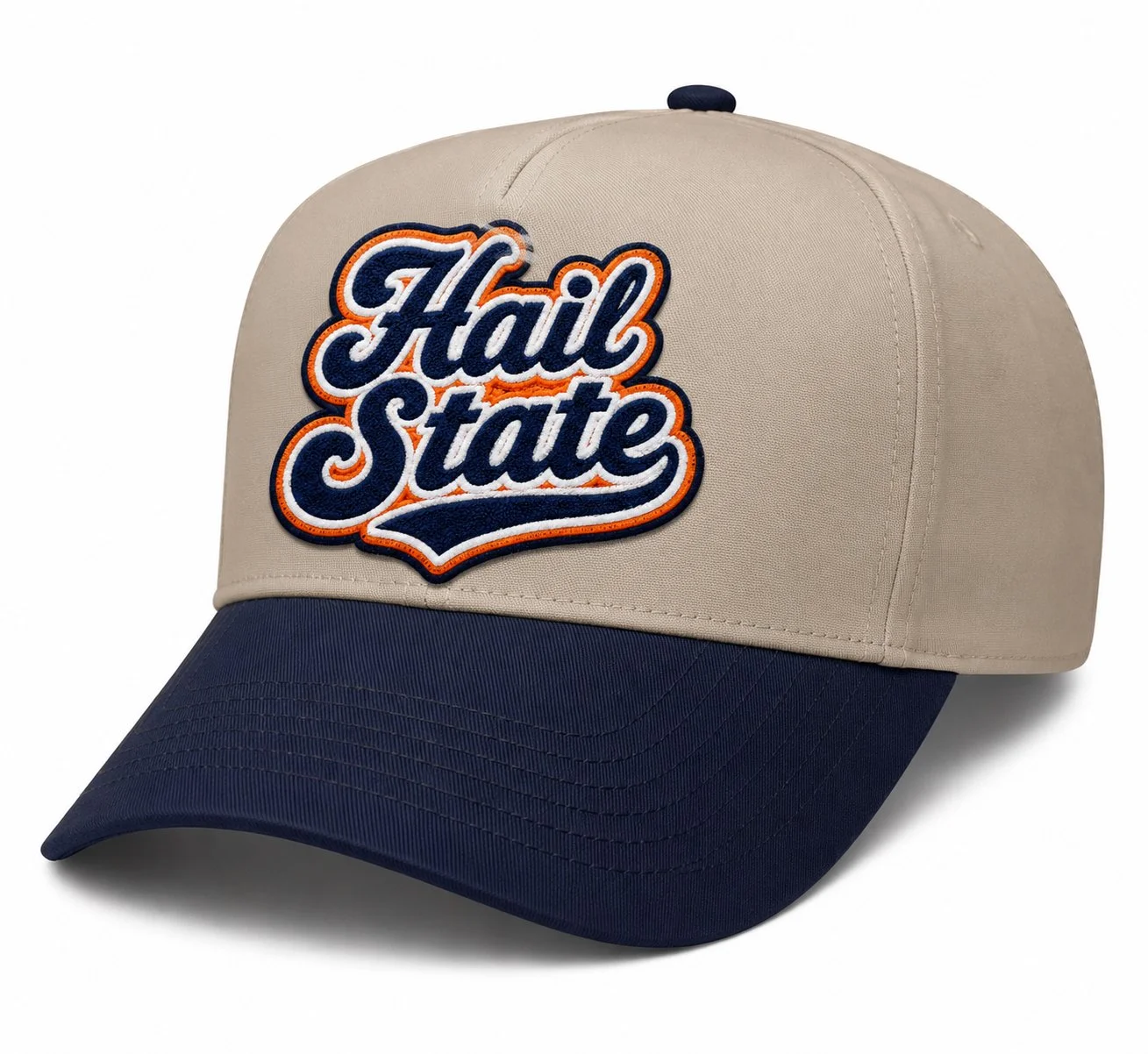 The "Hail State" Twill Hat in Navy Blue/Cream/Orange
