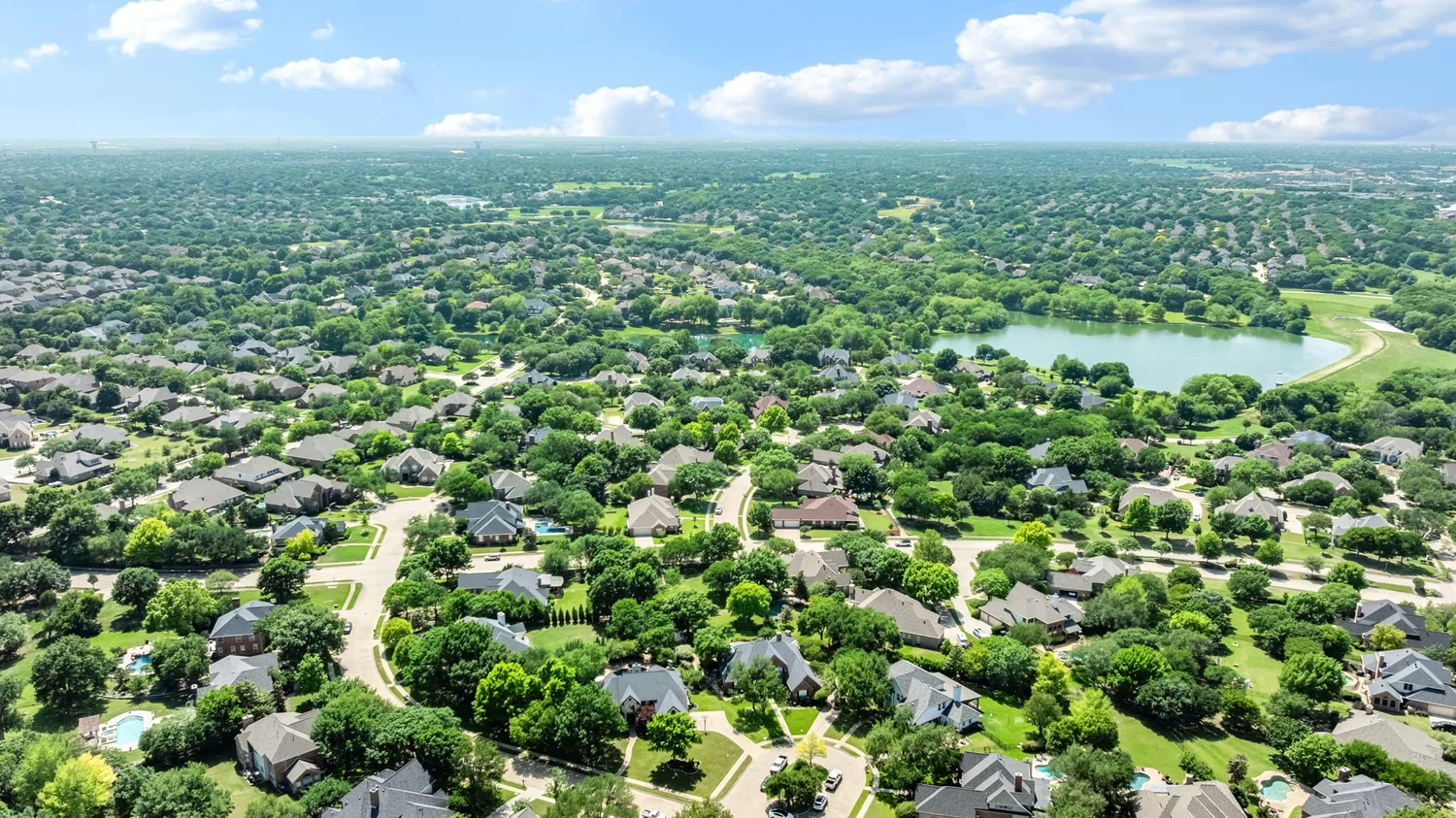 Aerial view of the tree-lined neighborhood