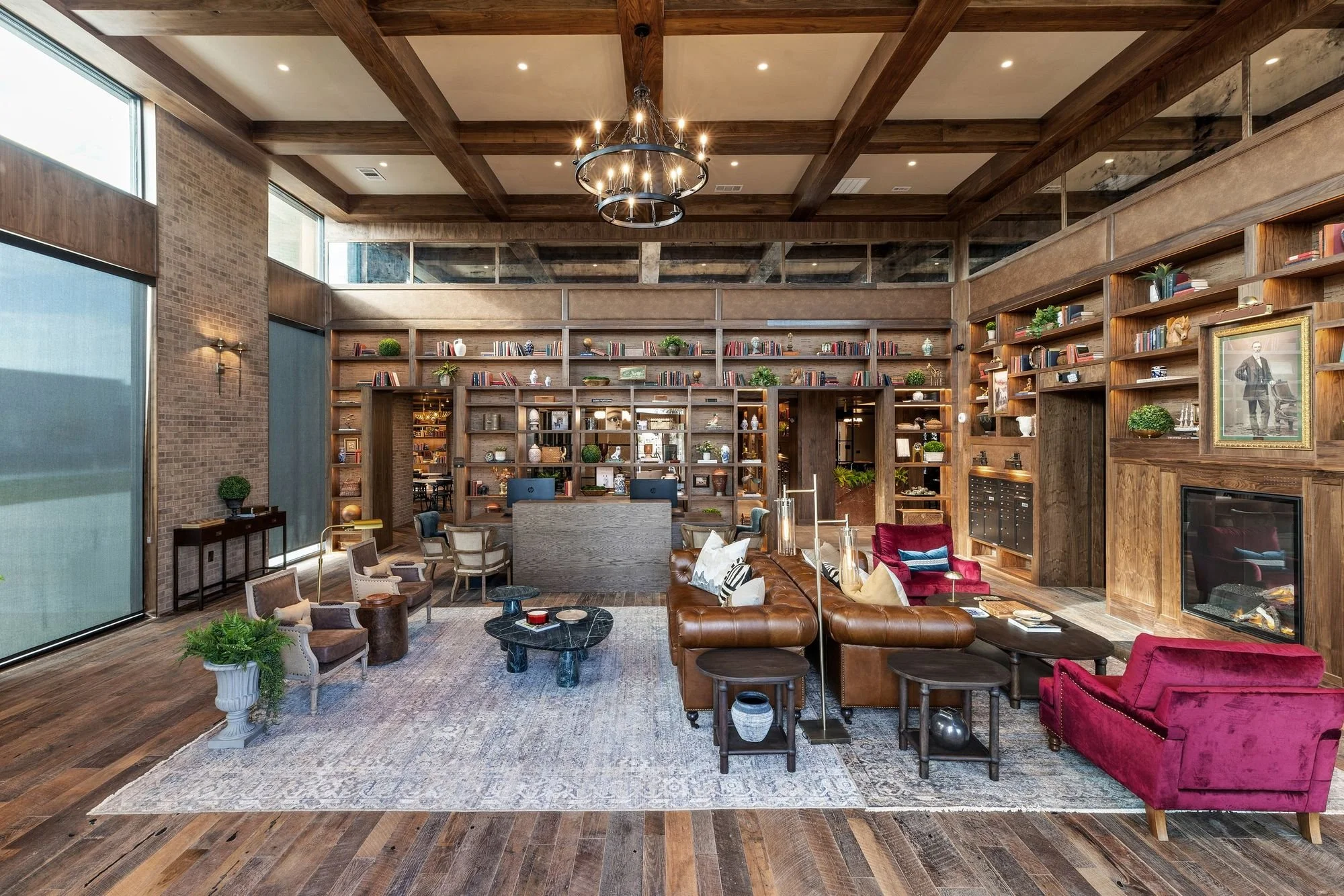 Two-story library clubhouse at The Alexander apartments