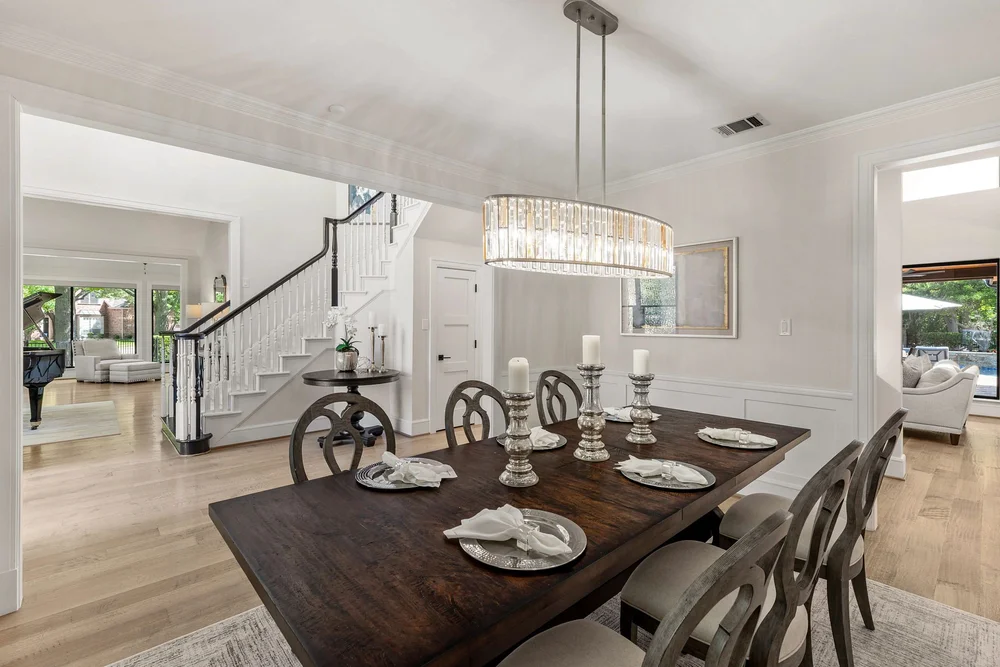 Formal dining room with crystal chandelier