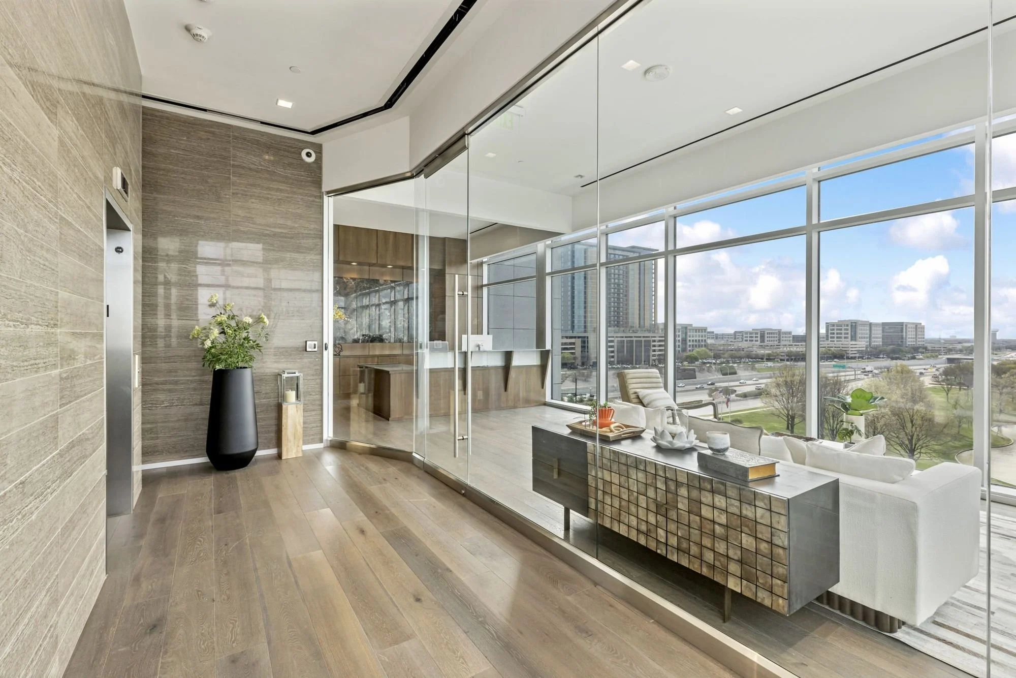 Executive office reception with glass walls