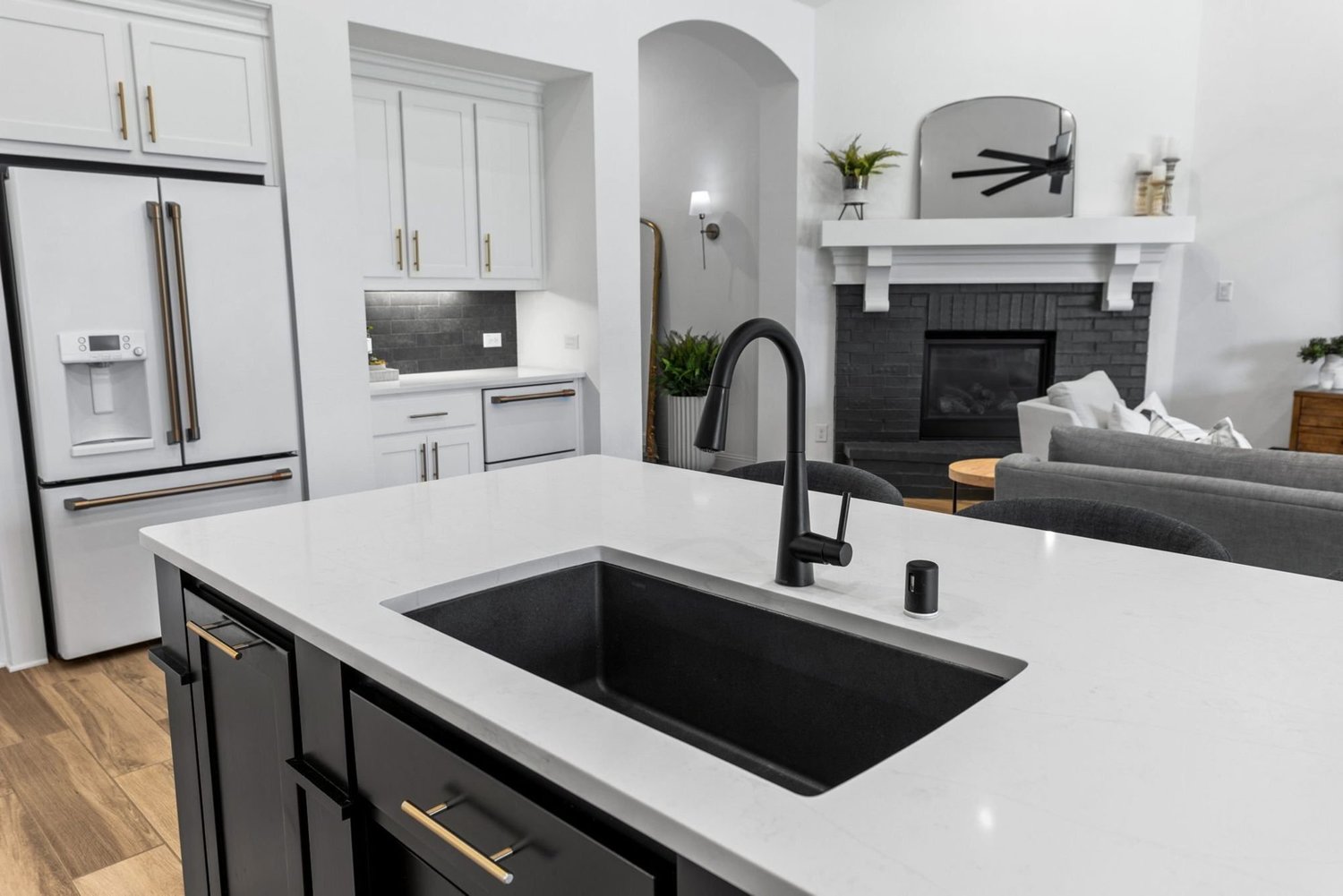 New construction kitchen with black island