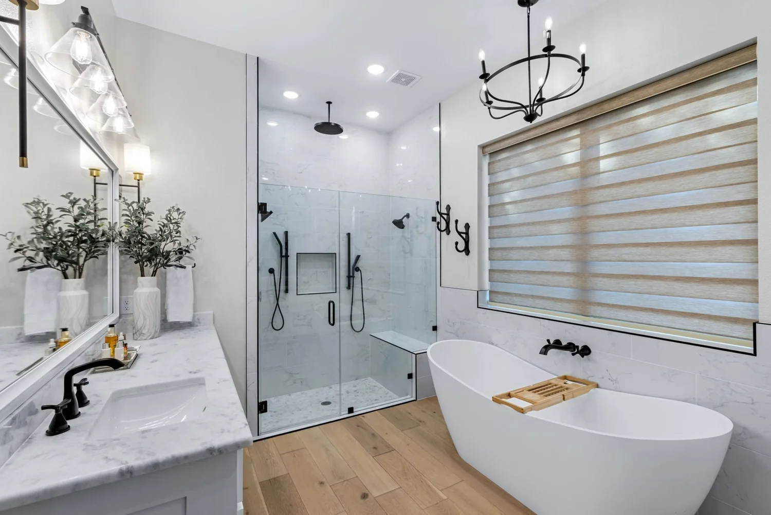 Custom home primary bath with freestanding tub