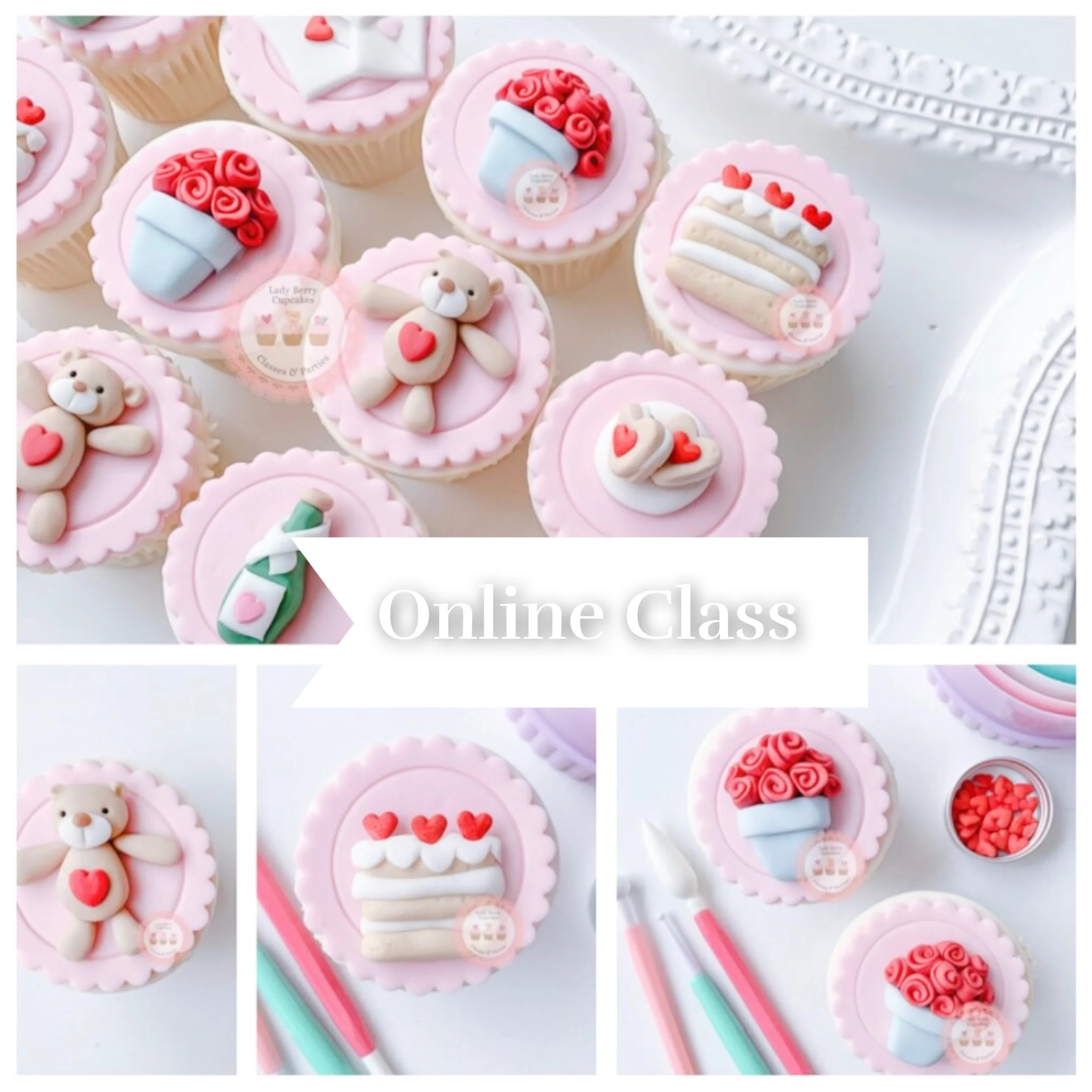 Online Valentine gift Cupcake decorating video class by Lady Berry cupcakes