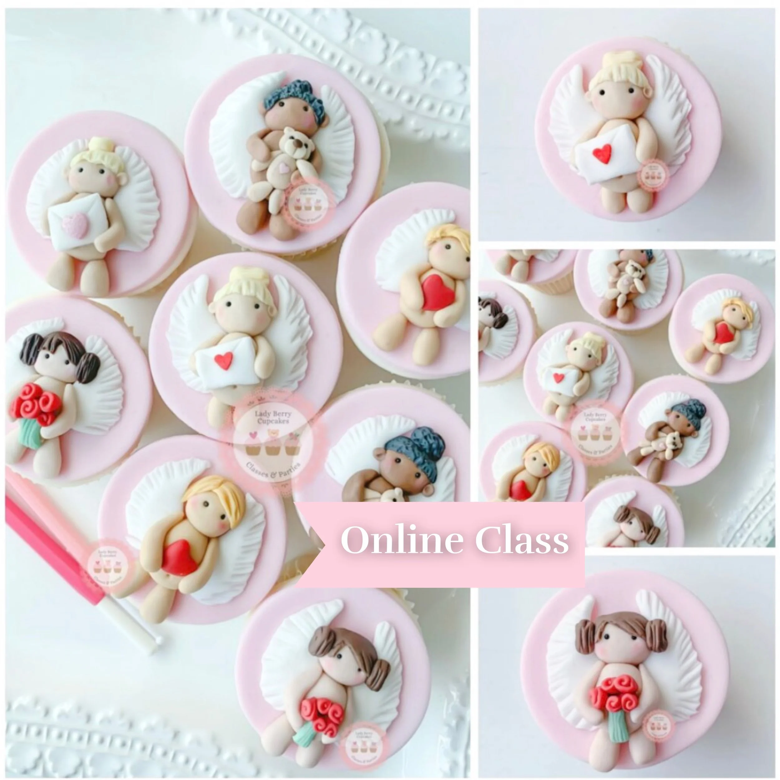 Valentine Cupid online fondant character Cupcake decorating class by Lady Berry cupcakes