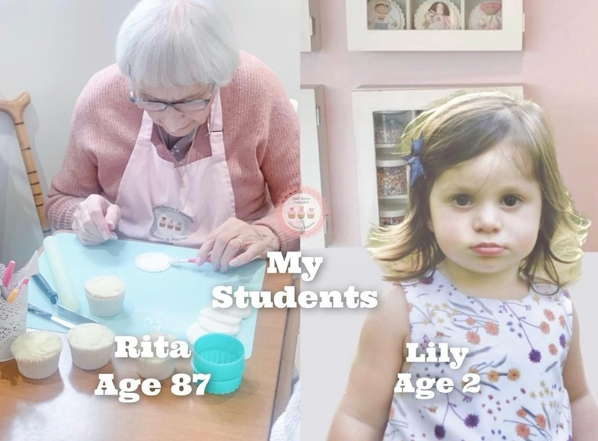 🧁🥰 How beautiful is this? My students, the youngest took her first class recently. 

🧁Rita aged 87 took her first Cupcake Class last year! Both did an amazing job&hellip; 

This just makes me so HAPPY! 🥰

⭐️Book at www.ladyberrycupcakes.co.uk 

#