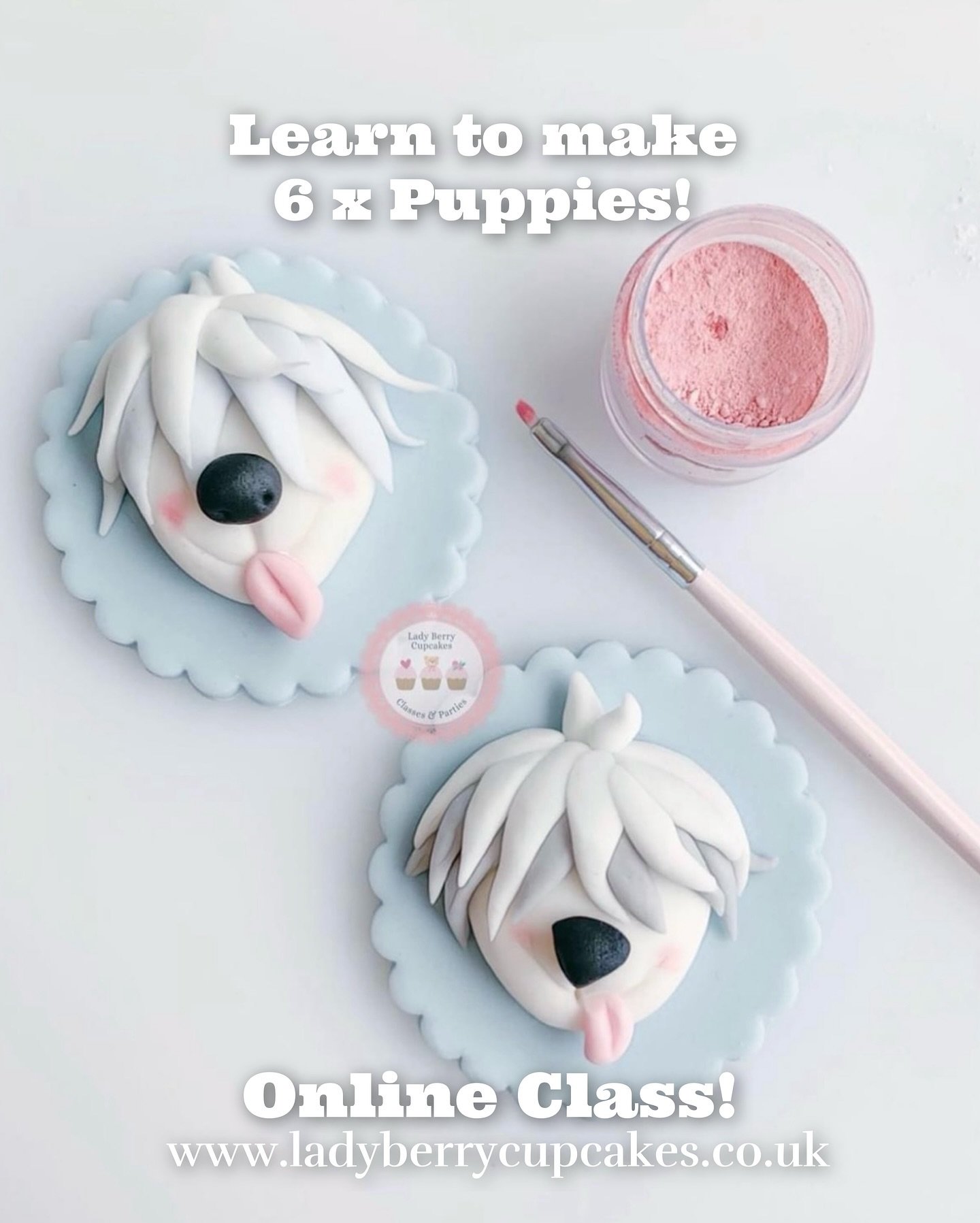 🐶 Grab the online puppies class and learn to decorate a selection of 6 x fondant puppies &amp; a whole bunch of new fondant skills!

⭐️ Click the link in the profile to take you to the online classes! Www.Ladyberrycupcakes.Co.Uk 

#CupcakeClass #Cup