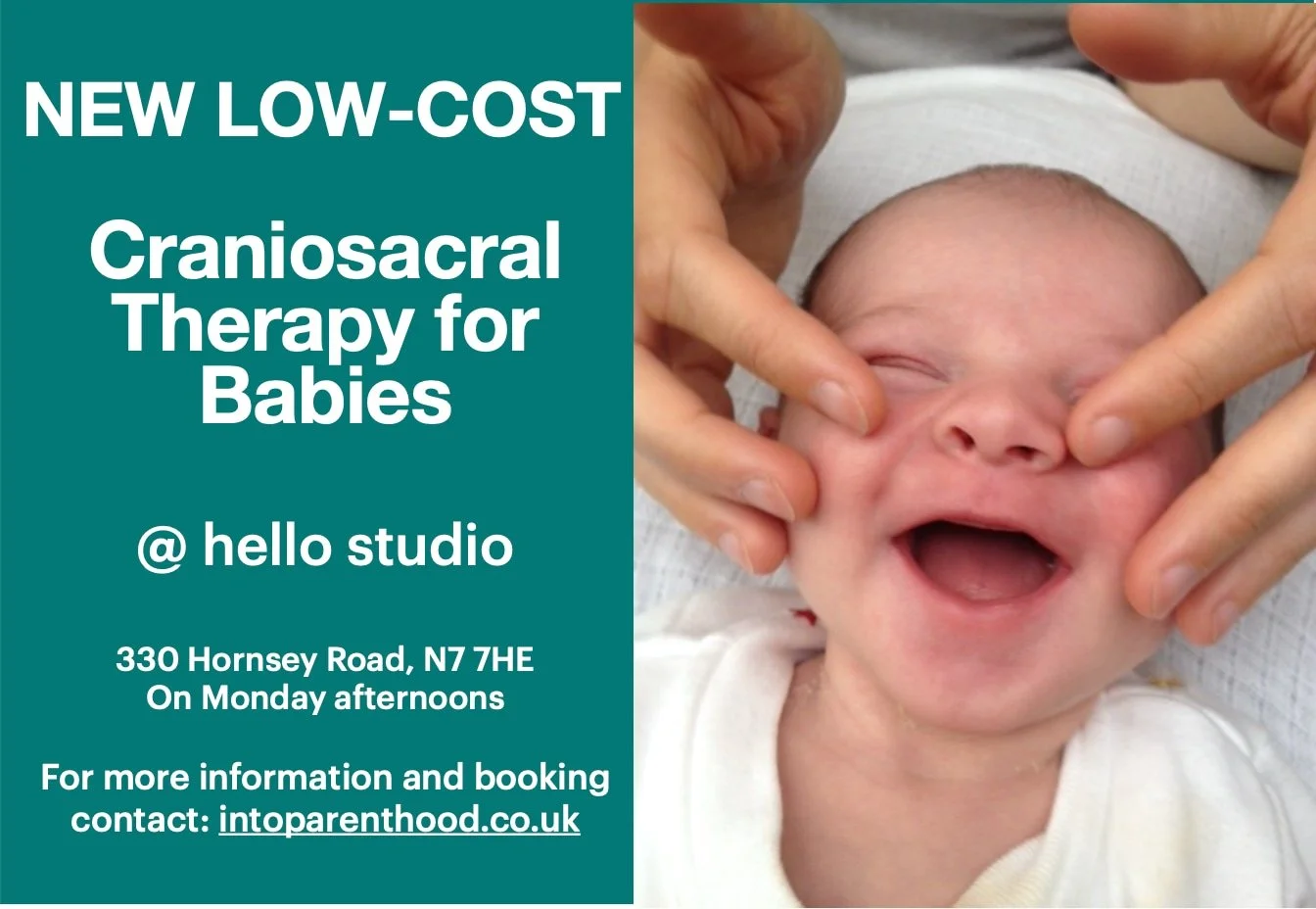 New low cost, craniosacral therapy for babies at hello studio