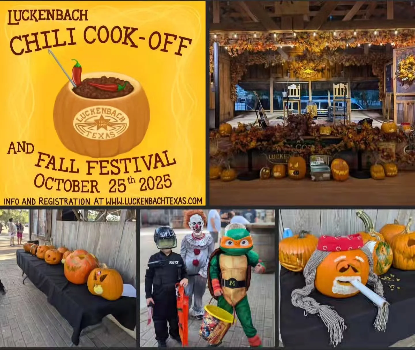 🎃Attention, pumpkin carvers! On Sat. Oct. 25th at our Fall Festival &amp; Chili Cook-Off, there will be a carved pumpkin contest, so be sure to bring yours near the dance hall before 3 PM (they must already be carved)! Winners announced at 4pm, the 