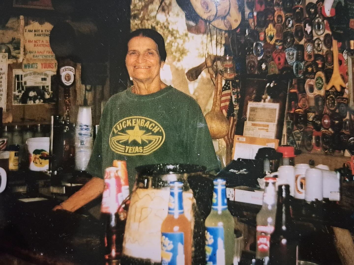THROWBACK THURSDAY

A picture of Sheriff Marge from 1997 was sent from a listener over at @texasrebelradio107.9 and said:

&ldquo;The pic of the lady with the Luckenbach T-Shirt was taken inside the Luckenbach Bar / Post Office in 1997 and she introd