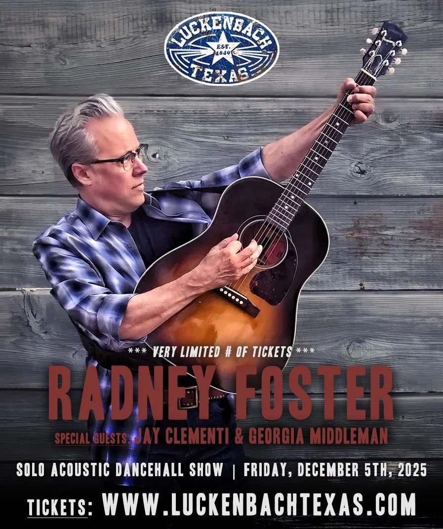 TONIGHT AT 7PM🔥Texas singer-songwriter @radneyfoster returns to the Luckenbach dancehall stage w/special guests Jay Clementi &amp; Georgia Middleman ! 🎟 LINK IN BIO

#LuckenbachTexas #radneyfoster #EverybodysSomebody