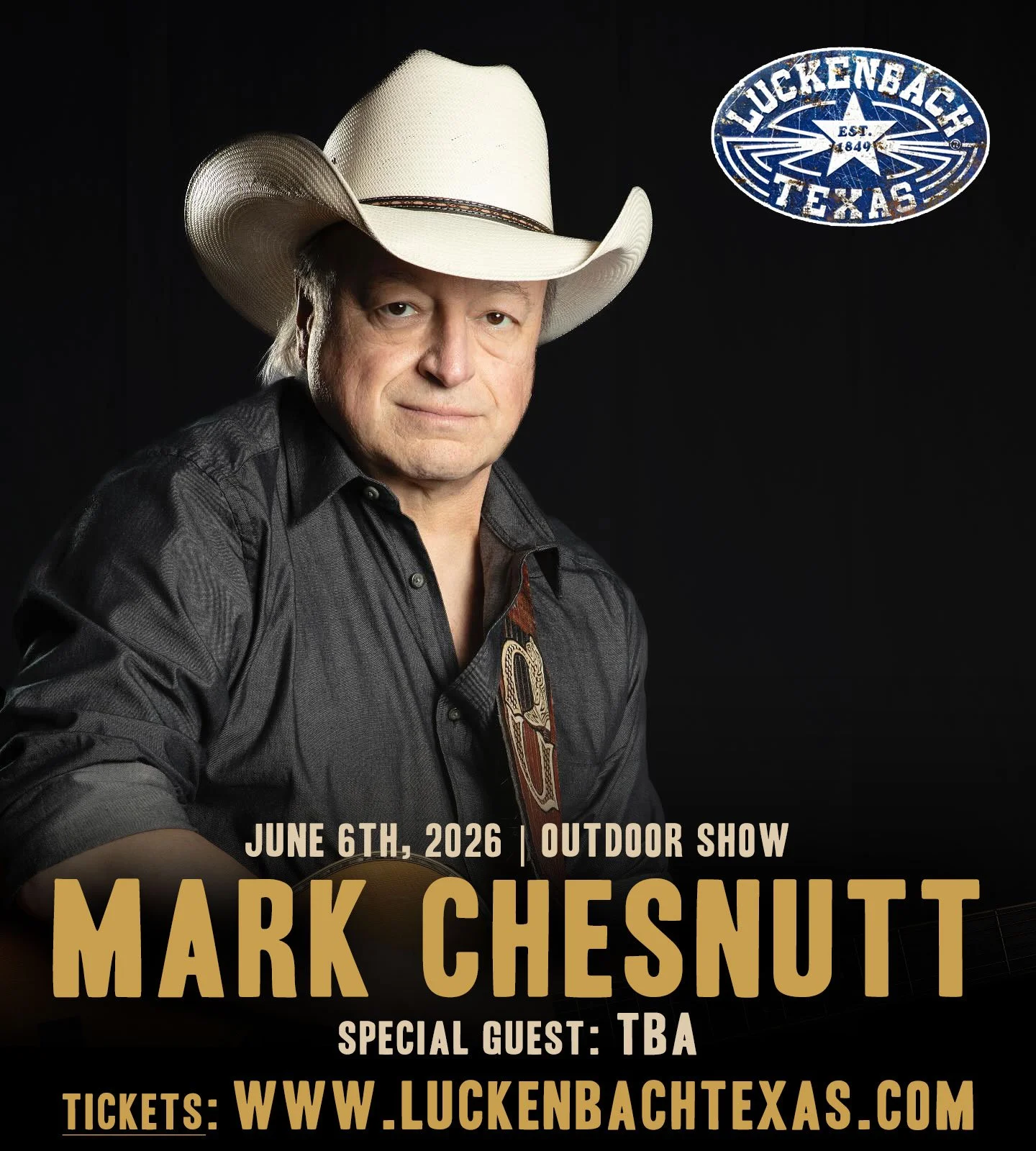 SHOW ANNOUNCEMENT!! 90's Country Star @officialmarkchesnutt will be making his Luckenbach Texas headline debut, playing all his hits on June 6th, 2026! Tickets go on sale 1/16 at 10am 🎟 LINK IN BIO

Just 12.5miles from downtown @visitfredtx 
#Lucken