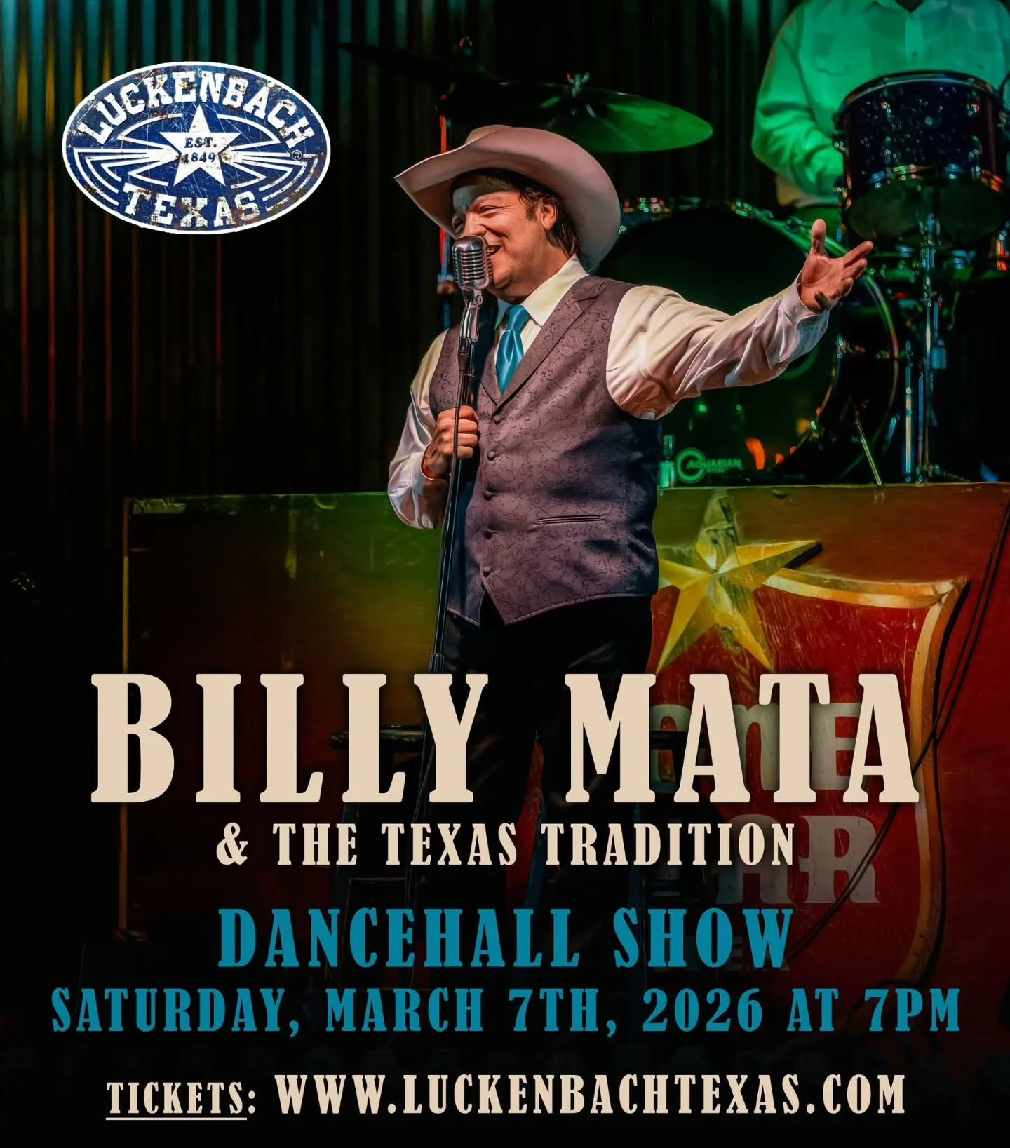 🤠 Billy Mata and The Texas Tradition will be bringing their authentic Western Swing to the Luckenbach Dancehall on March 7th, 2026! 🎟 available at https://bit.ly/4s1hnBJ

Just 12.5miles from downtown @visitfredtx
#LuckenbachTexas #westernswing #Eve