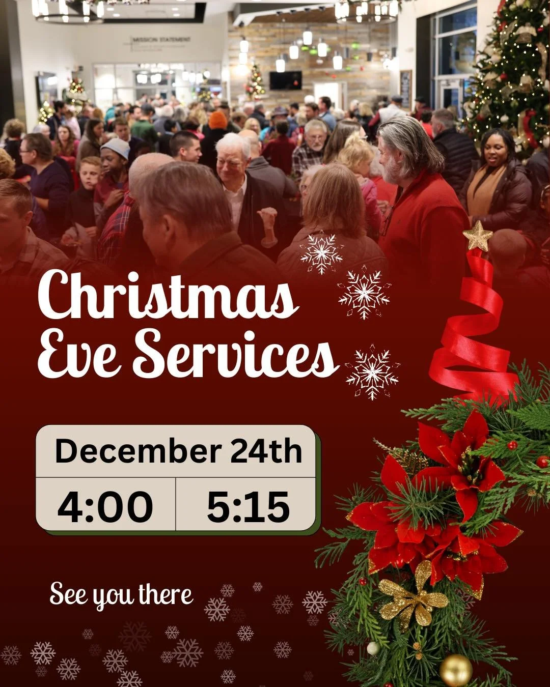 Join us on December 24th for our Christmas Eve services at 4:00 and 5:15