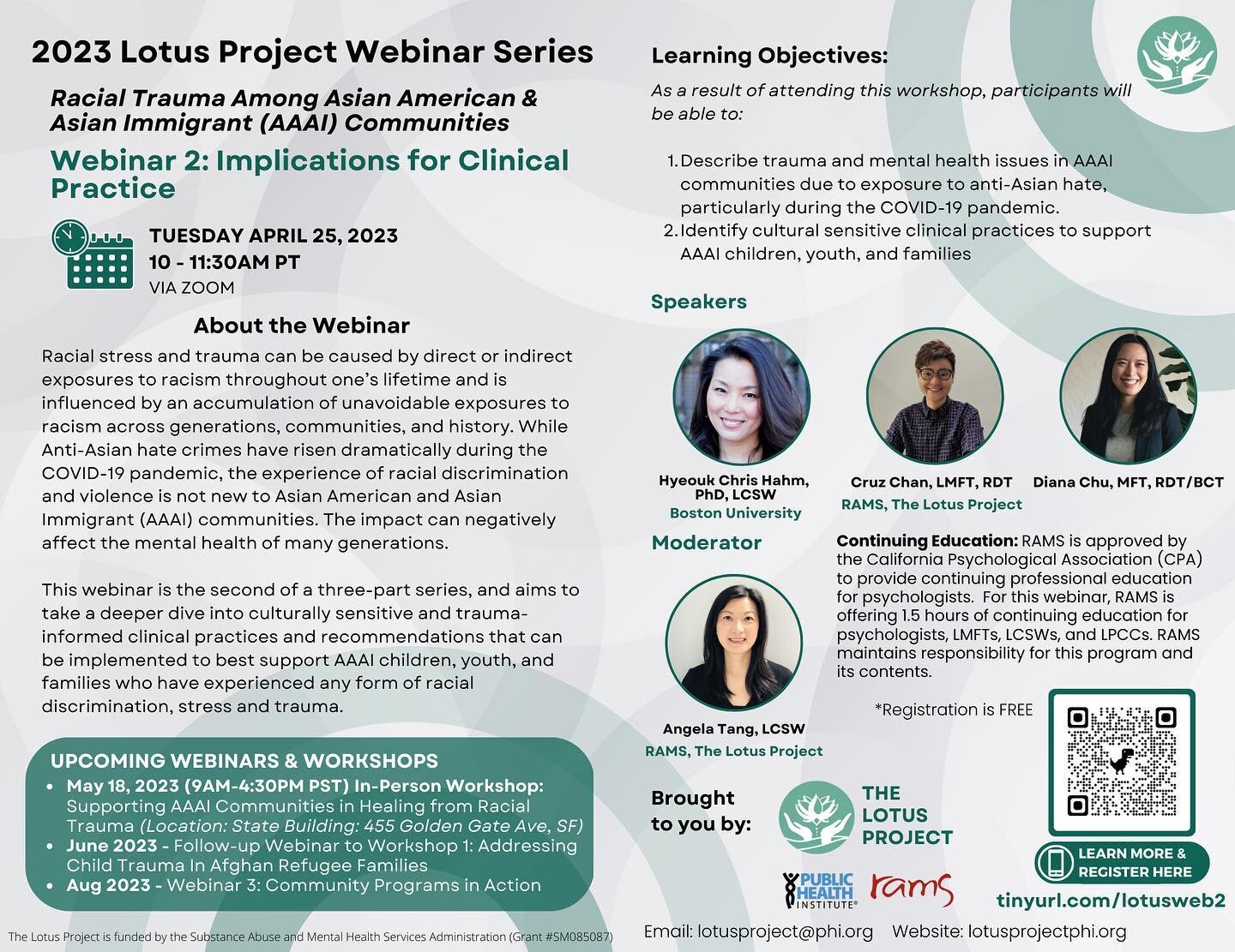 The Lotus Project is excited to present the second webinar of our 3-part webinar series addressing Racial Trauma Among Asian American &amp; Asian Immigrant (AAAI) Communities!

Webinar 2: Implications for Clinical Practice will take place on Tuesday,