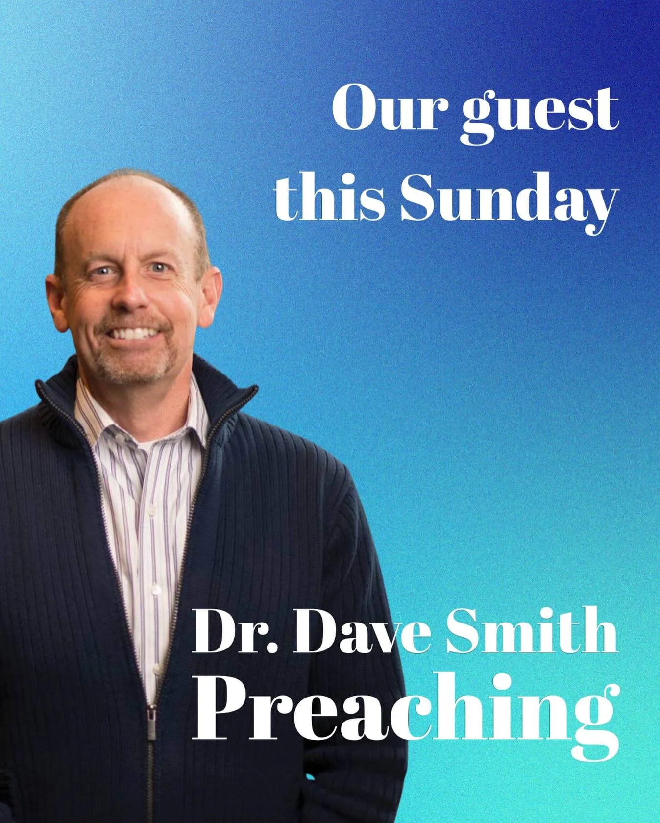 This Sunday we are excited to welcome, Dr. Dave Smith who will be sharing from Mark 15:24-39.

His wife calls him David, everyone else calls him &ldquo;Dave.&rdquo; Dave is married to Angie. They have two children, Joshua (married to Laura) and Hanna