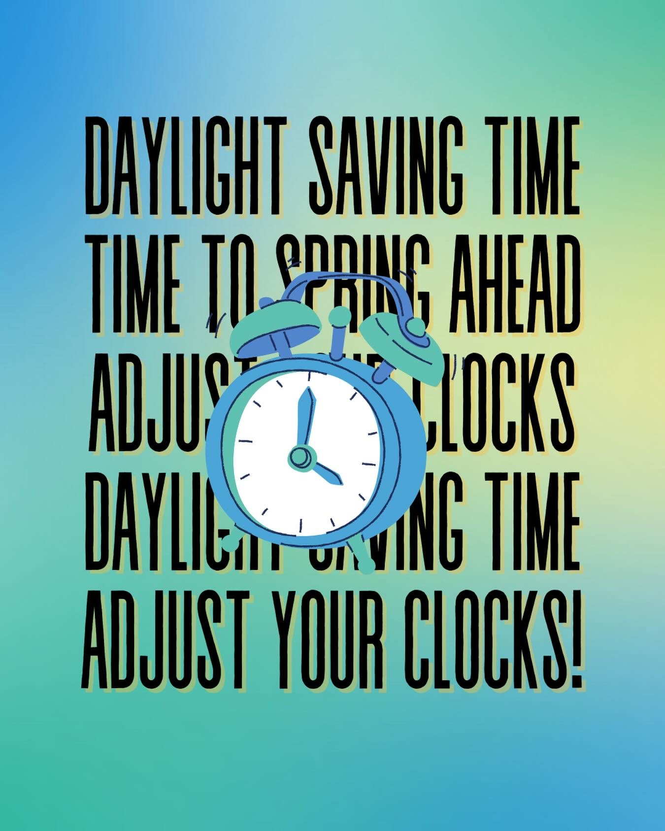Reminder: Spring Forward tonight! ⏰

Yes, it means losing an hour of sleep&hellip;
but it also means more sunshine and longer evenings. ☀️

Most of your clocks will set themselves,
but don&rsquo;t forget about the stove and microwave.

Set those ahea