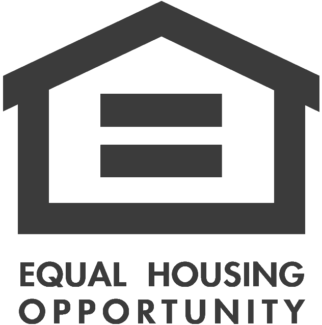 Icon of a house with two equal horizontal lines inside, symbolizing equal housing opportunities, with the text 'EQUAL HOUSING OPPORTUNITY' below.