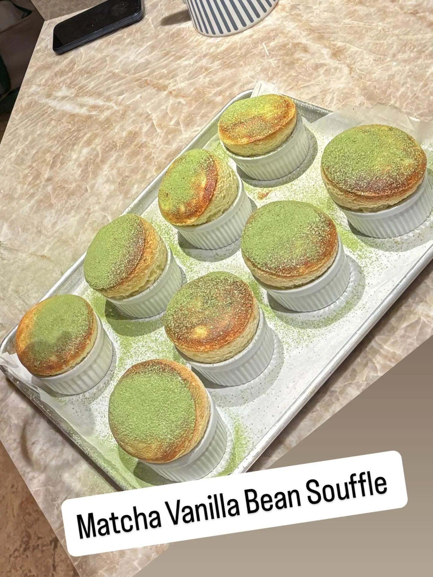 A delicate matcha green tea &amp; Madagascar vanilla bean souffl&eacute;&mdash;light as air, gently earthy, and perfectly balanced with warm vanilla sweetness. Baked to order and finished with a dusting of vibrant matcha and powdered sugar. 

#matcha