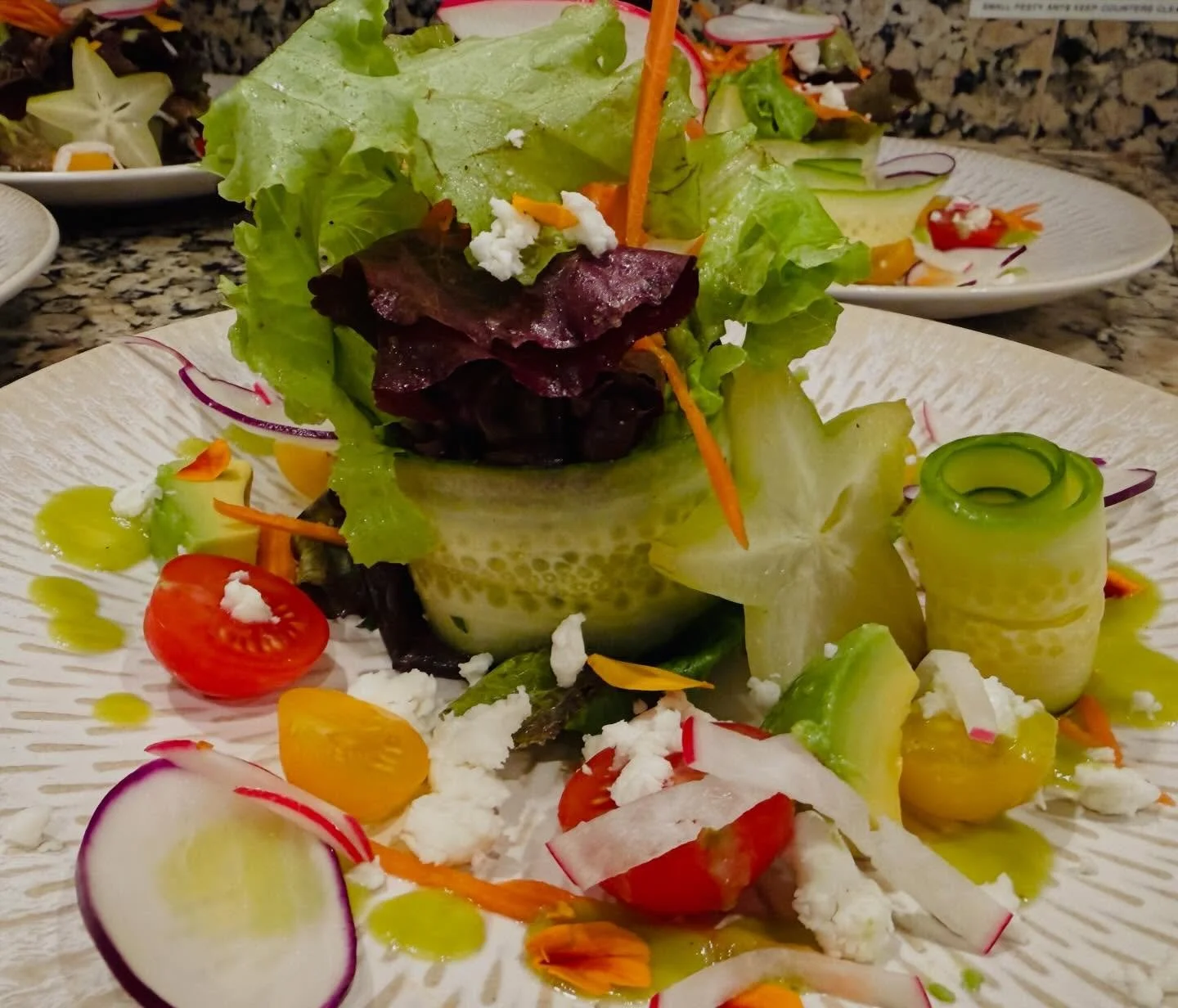 A crisp, refreshing local green salad featuring Hana-grown cucumber and creamy Hana avocado and vibrant local carrots, all lightly tossed in a bright Maui onion parsley vinaigrette. Clean, simple, and rooted in the flavors of Maui&rsquo;s farms. 🌱🥑