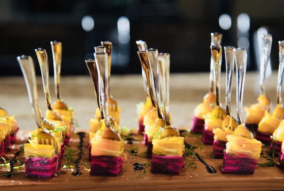 Maui private chef gourmet starter beet and goat cheese bites.