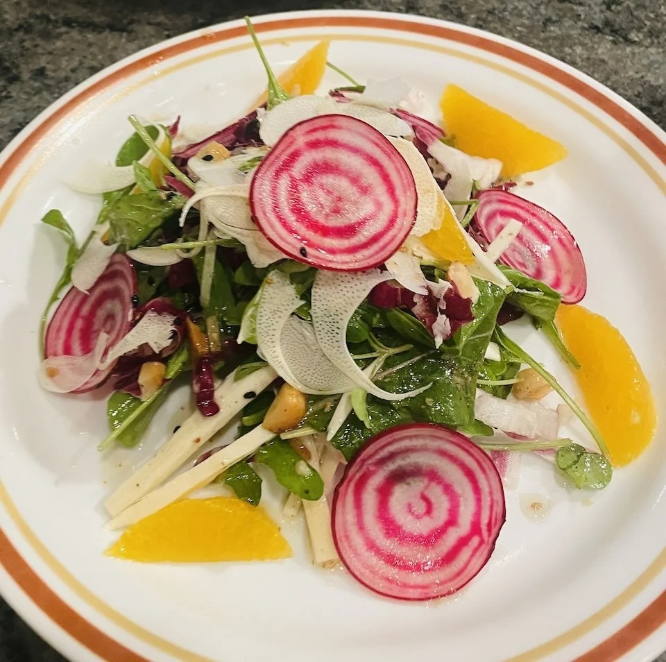 Hearts of palm and Haiku orange salad.
