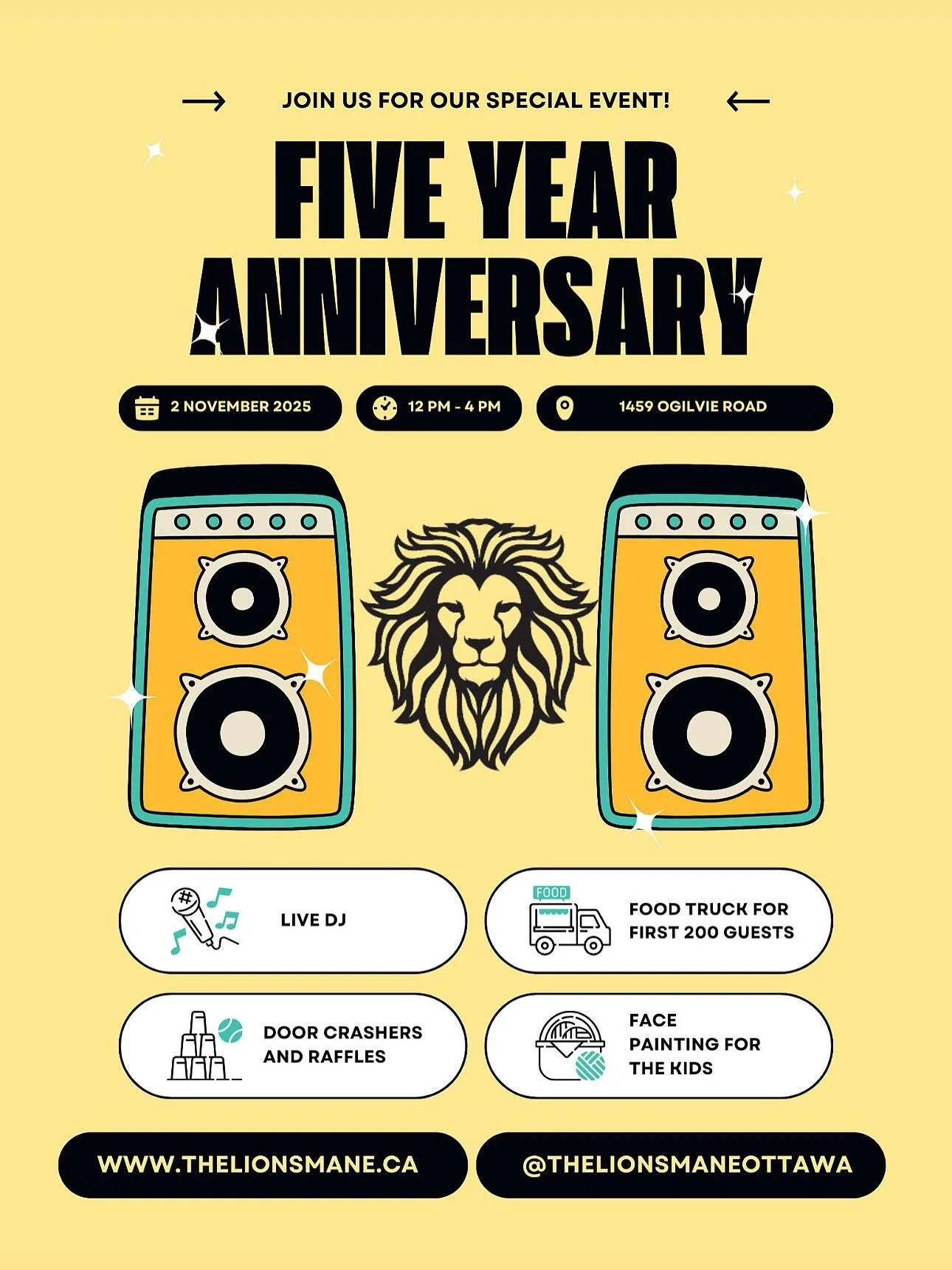 🎉 We&rsquo;re turning FIVE! 🎉
Join us tomorrow from 12&ndash;4 PM at 1459 Ogilvie Rd as we celebrate 5 incredible years of community, growth, and good vibes 🦁✨

🌮 @catrinachurros will be serving up tacos, empanadas &amp; panuchos for the first 20