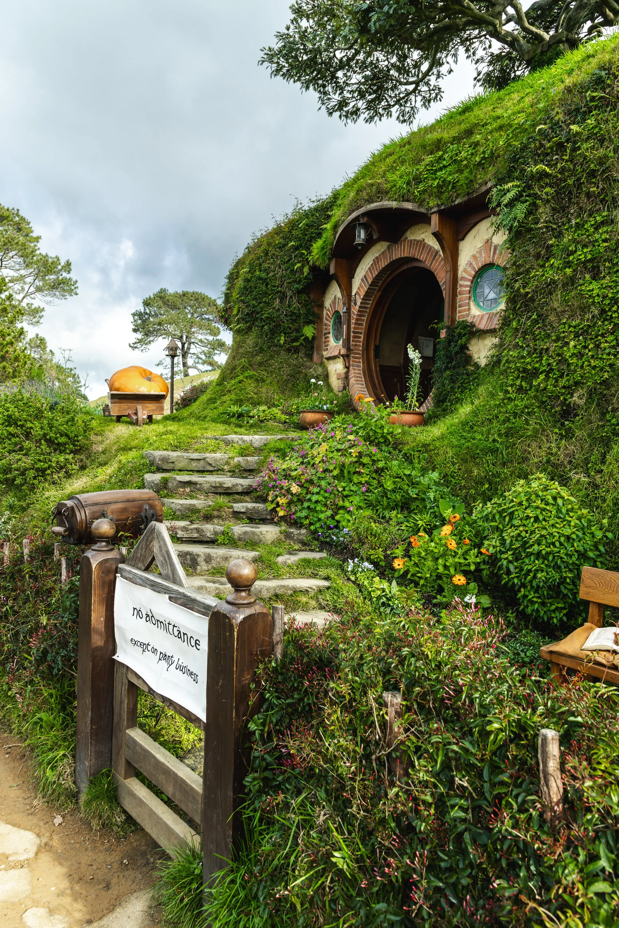 Bag End house at Hobbiton Movie Set in New Zealand, iconic Lord of the Rings filming location