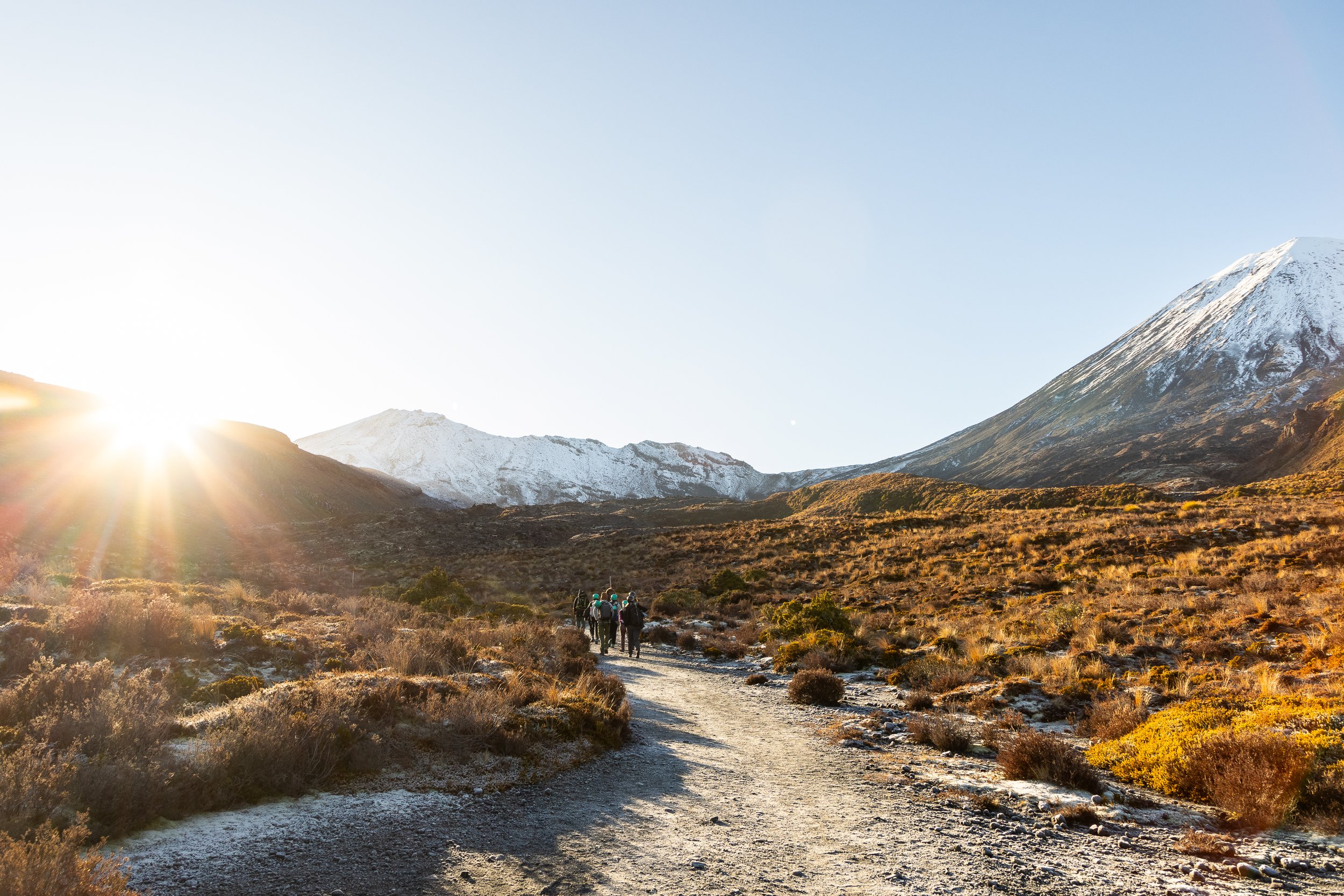 Tongariro Alpine Crossing at sunrise with Mount Ngauruhoe, volcanic landscape from Lord of the Rings in New Zealand