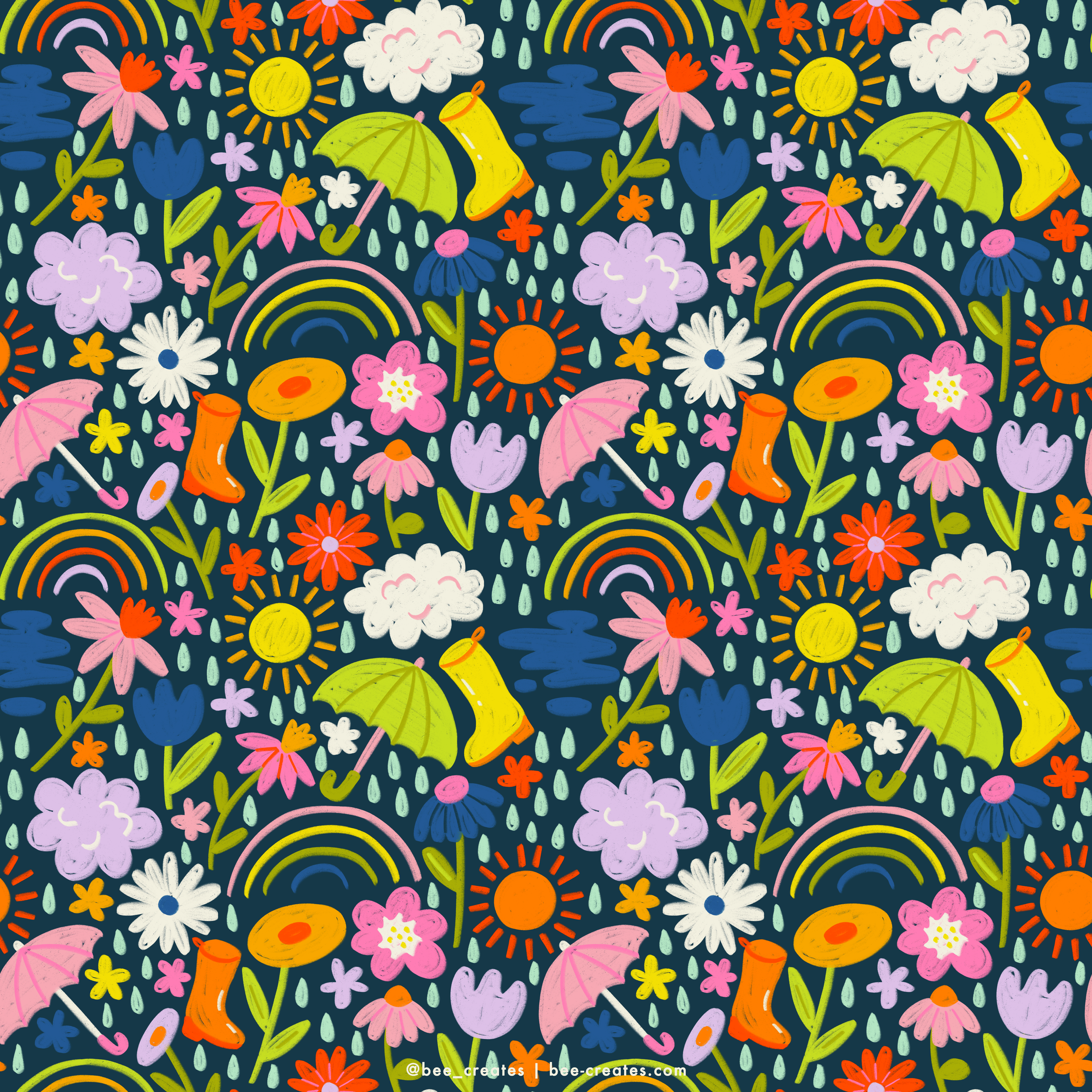 Boots And Blooms - Navy | BEE25-B38