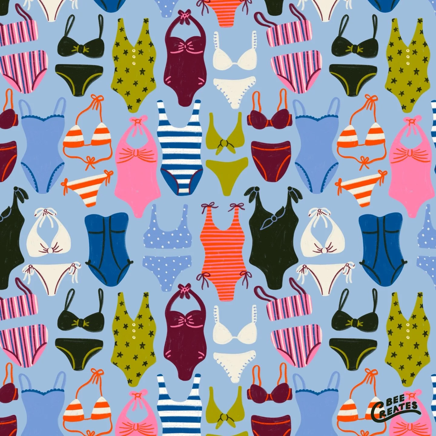 This one was a labor of LOVE. Really hard but happy with the result. Which suit is your fav?

#surfacepatterndesigner #summerillustration #repeatpattern #artforlicensing #swimsuits