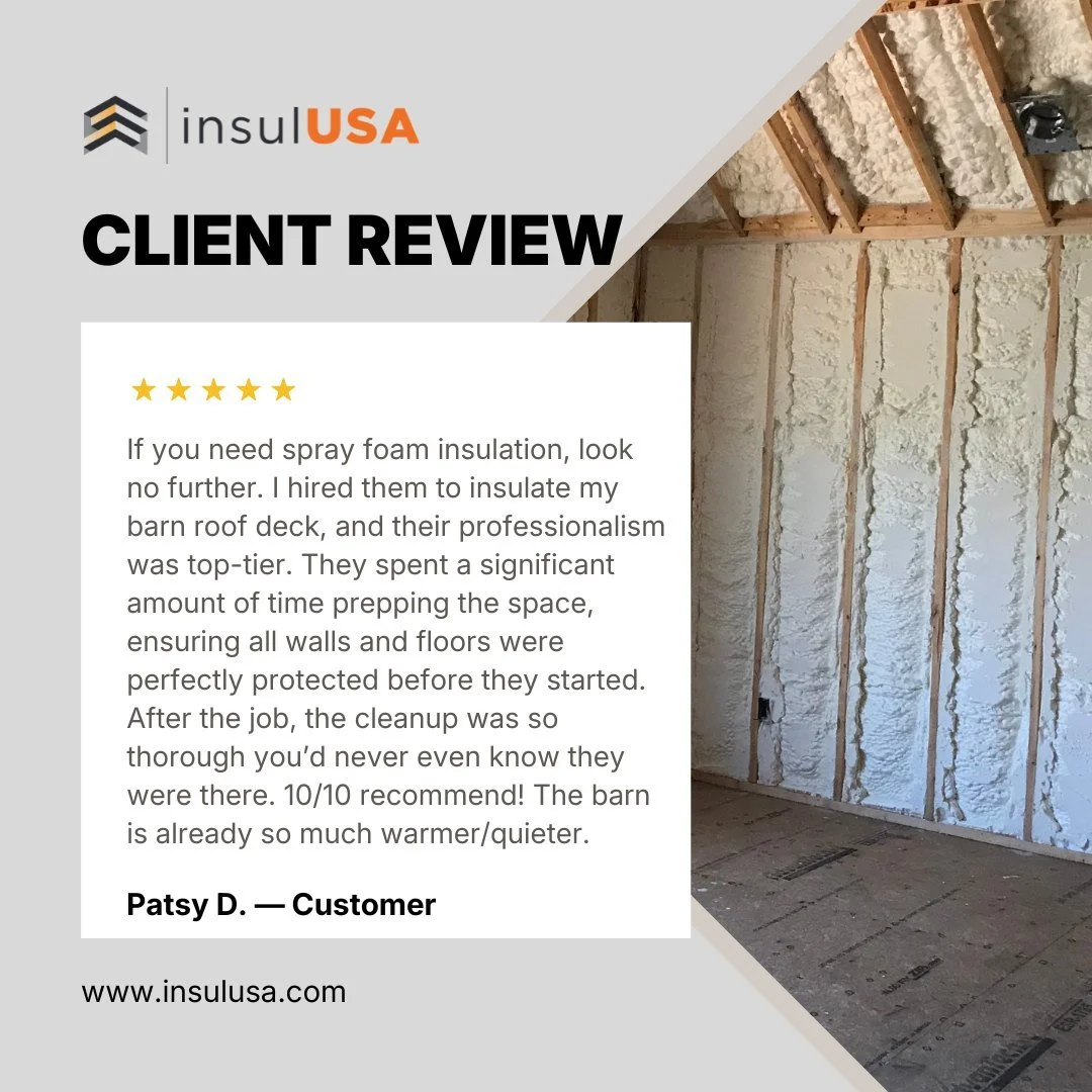 Another happy customer!

Top-notch prep, flawless installation, impeccable cleanup, and now it's noticeably warmer and quieter!  At insulUSA, we bring that same "ON TIME. DONE RIGHT. LEFT CLEAN."&trade; commitment to every project&mdash;big