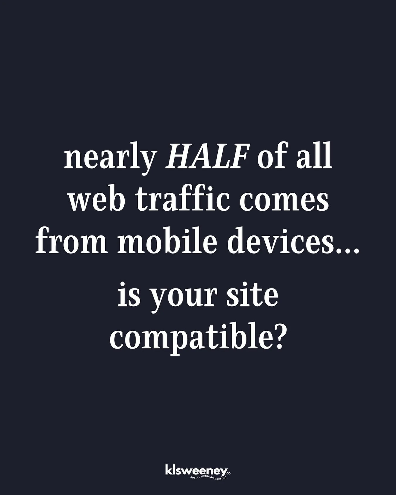 Nearly HALF of all web traffic comes from mobile devices! Is your site mobile-friendly?

Here&rsquo;s why mobile matters:
🤩 User Experience: Easy navigation = happy visitors.
🚀 SEO Boost: Google loves mobile-friendly sites.
⏱️ Engagement: Better de
