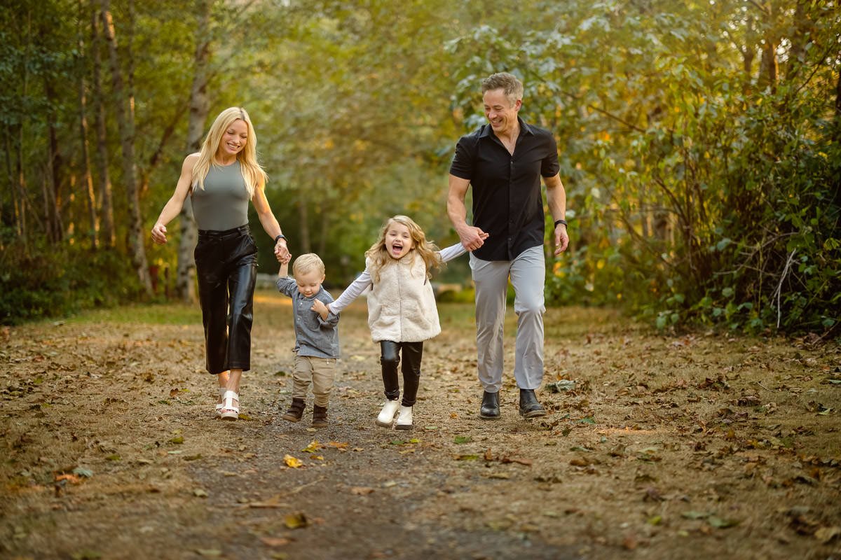 Family walking together &amp; having fun during Sunset family photoshoot