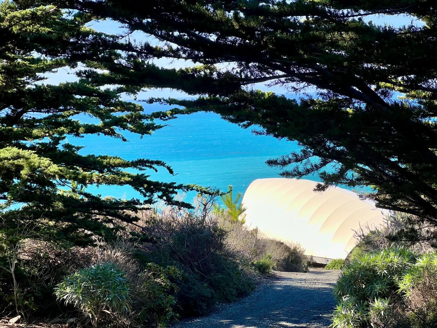 On the trail to the Autonomois Tent collection at Treebones Resort, this is the first look you&rsquo;ll have of the units. Such a spectacular location perched above the Pacific Ocean with dramatic views.
.
.
.
.
.
#roadtrip #hwy1 #highway1 #BigSur #o