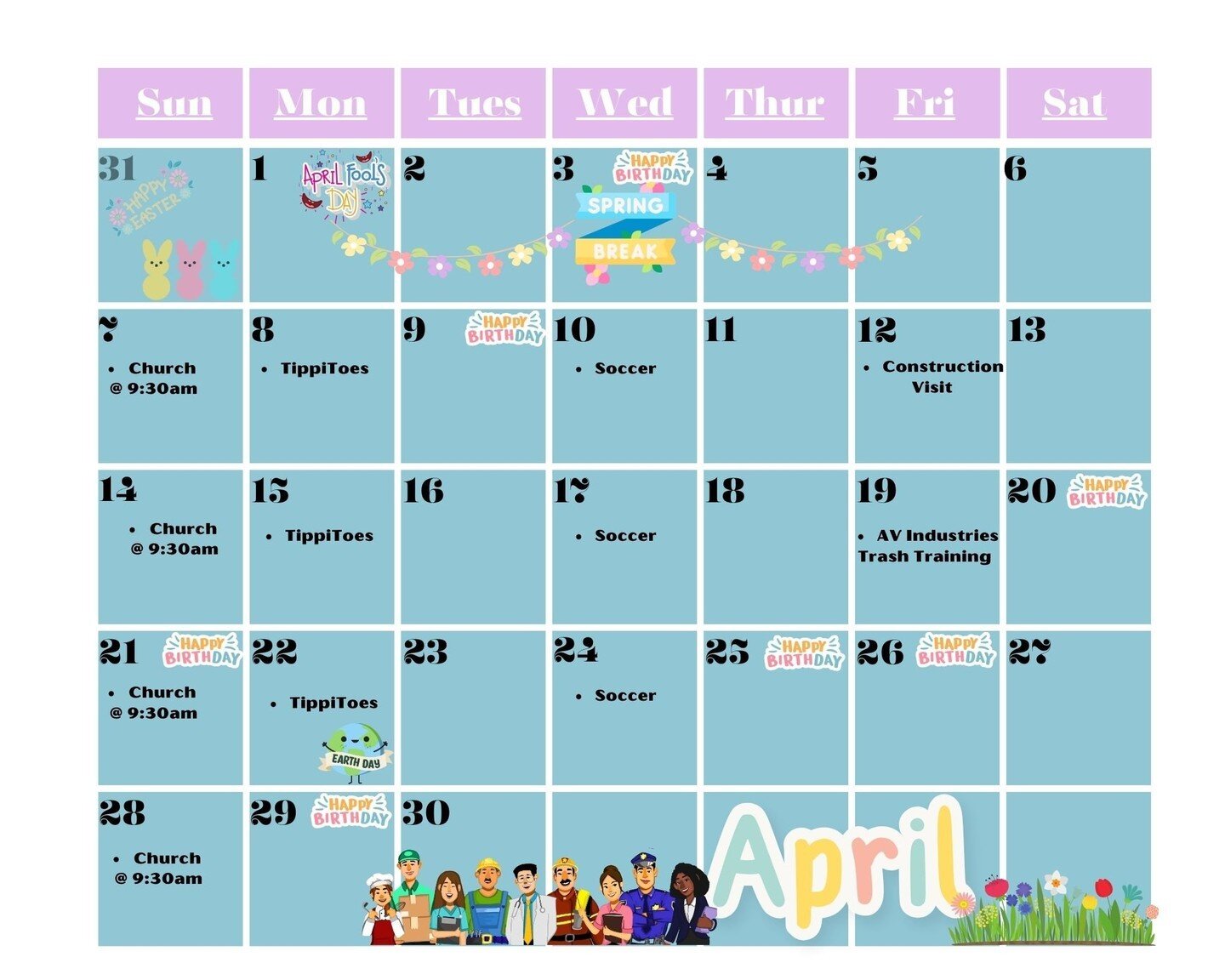 Happy April 1st! April Fools Day! 
Can you believe we are already in a new month. Didn't 2024 just start! We are loving our new playground for the toddlers and all our fun outside time, between the random days of rain. This month we are talking about