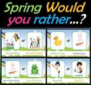 Hope your all having a great week off! Just thought we would check in with a quick and fun activity. These are awesome conversation starters with your kids. So, would you rather...
Share your answers in the comments!