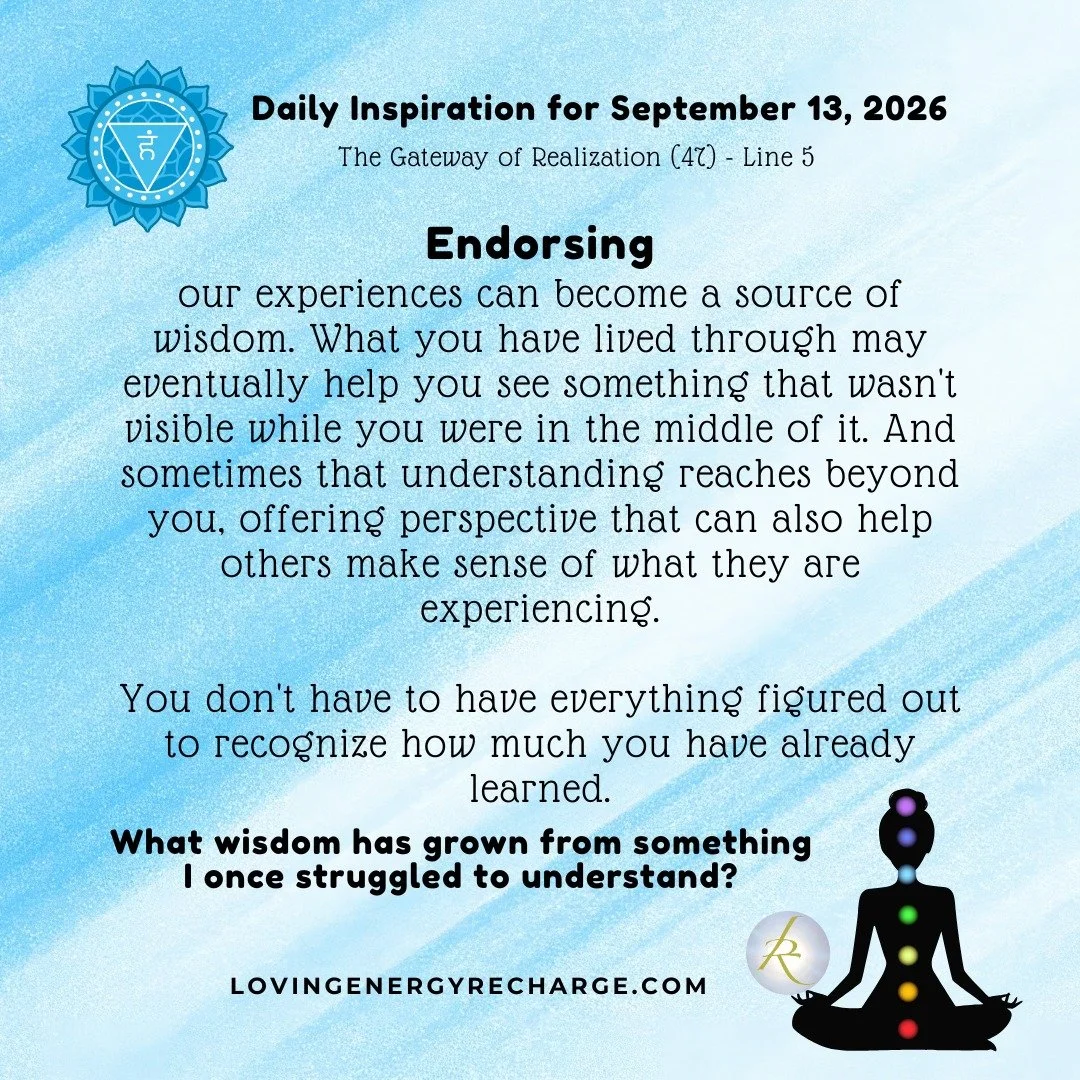 The Sun's Transit into the 5th Line of the Gateway of Realization today invites reflection on, "What wisdom has grown from something I once struggled to understand?"
 
💗link in bio to watch this week's Inner Alchemy video 

#humandesign  #