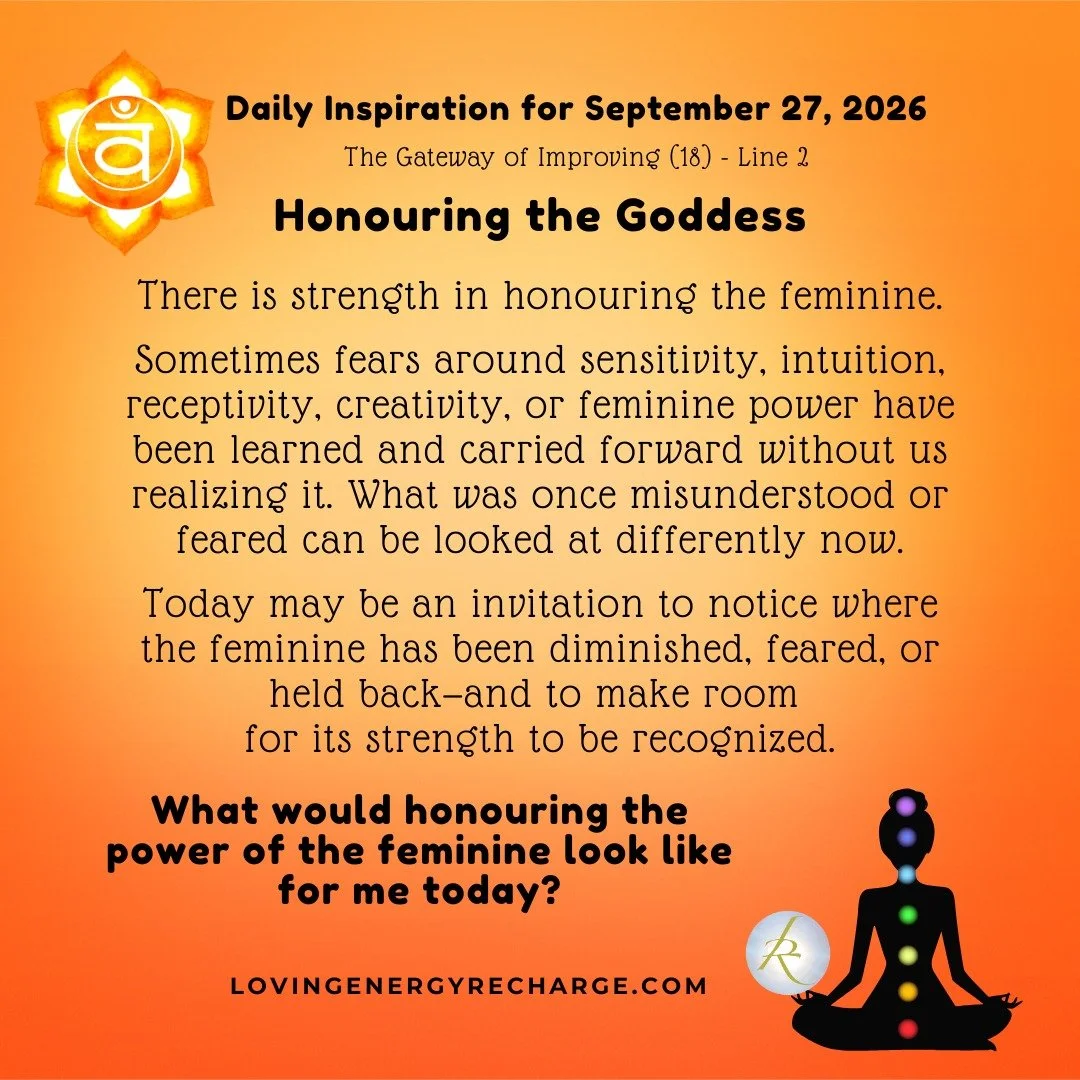 The Sun's Transit into the 2nd Line of the Gateway of Improving today invites reflection on, "What would honouring the power of the feminine look like for me today?"

#humandesign  #InnerAlchemy #chakraalignment #soulguidance #lovingenergyr
