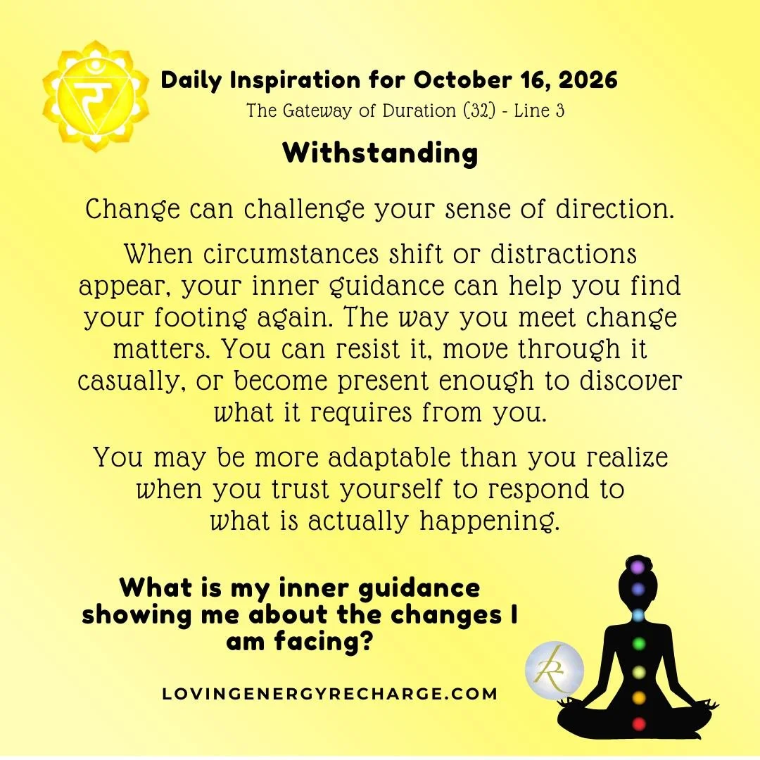 The Sun's Transit into the 3rd Line of the Gateway of Duration today invites reflection on, "What is my inner guidance showing me about the changes I am facing?"

#humandesign  #InnerAlchemy #chakraalignment #soulguidance #lovingenergyrecha