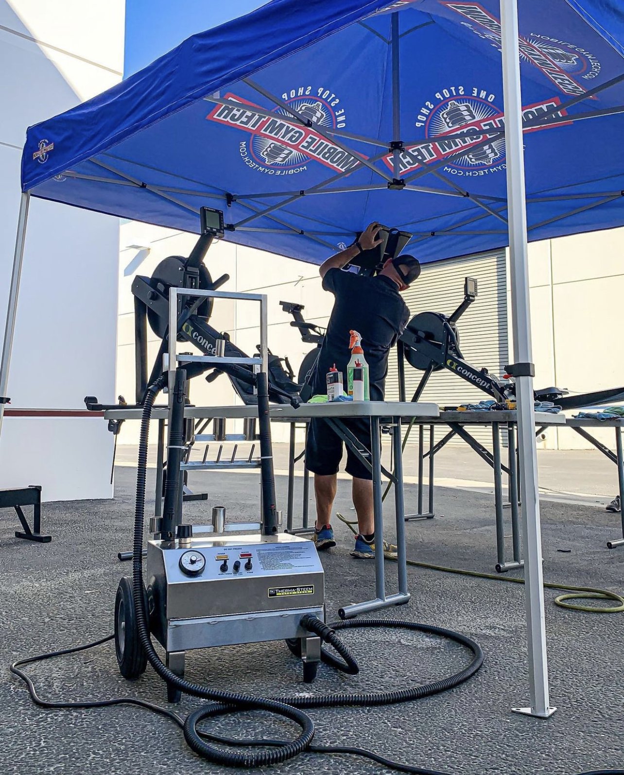 Gym maintenance on a Concept2 RowErg rower and our THERMA-STEEM steam cleaner at CrossFit Reverb